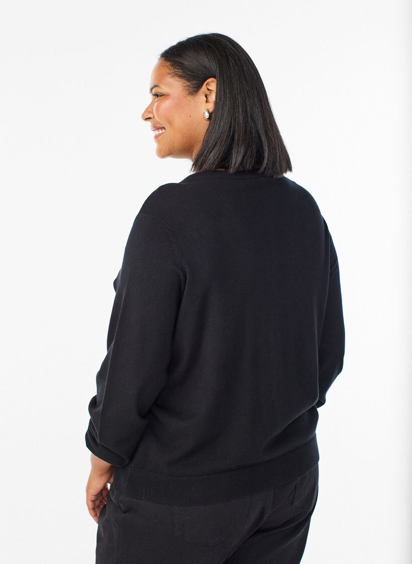 Cardigan avec n&oelig;uds brod&eacute;s de perles et boutons-pression, Noir, Model image number 2