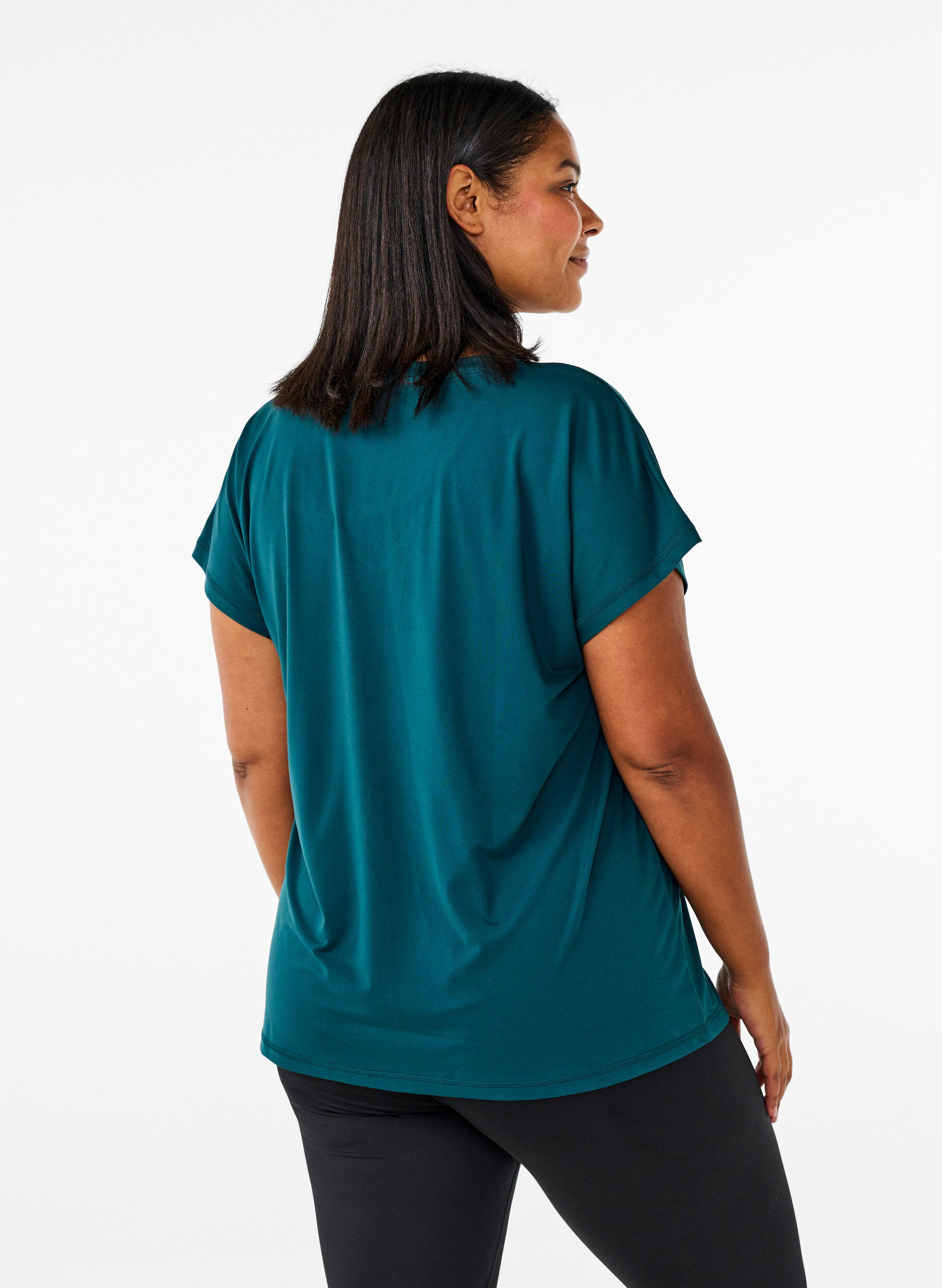 ZizziT-shirt de sport ample avec col en V, Vert fonc&eacute;, Model image number 2