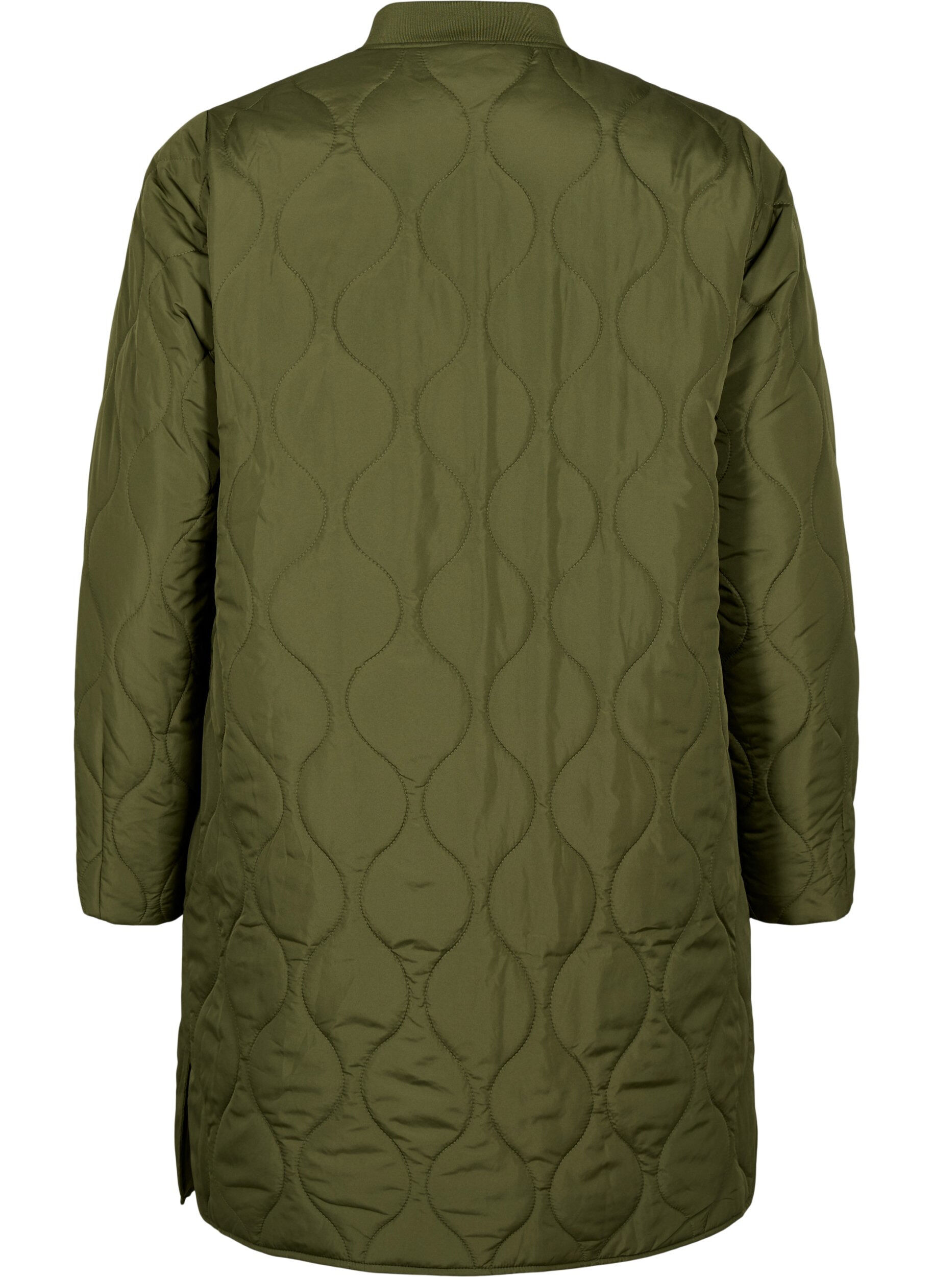 Zizzi Veste longue matelass&eacute;e avec poches et fermeture &eacute;clair, Winter Moss, Packshot image number 1