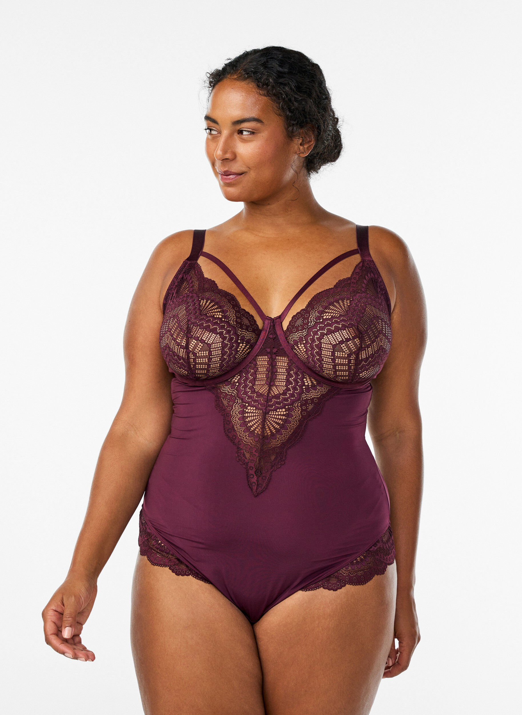 ZizziBody en dentelle &agrave; armatures avec jeu de lani&egrave;res, Bordeaux, Model image number 0