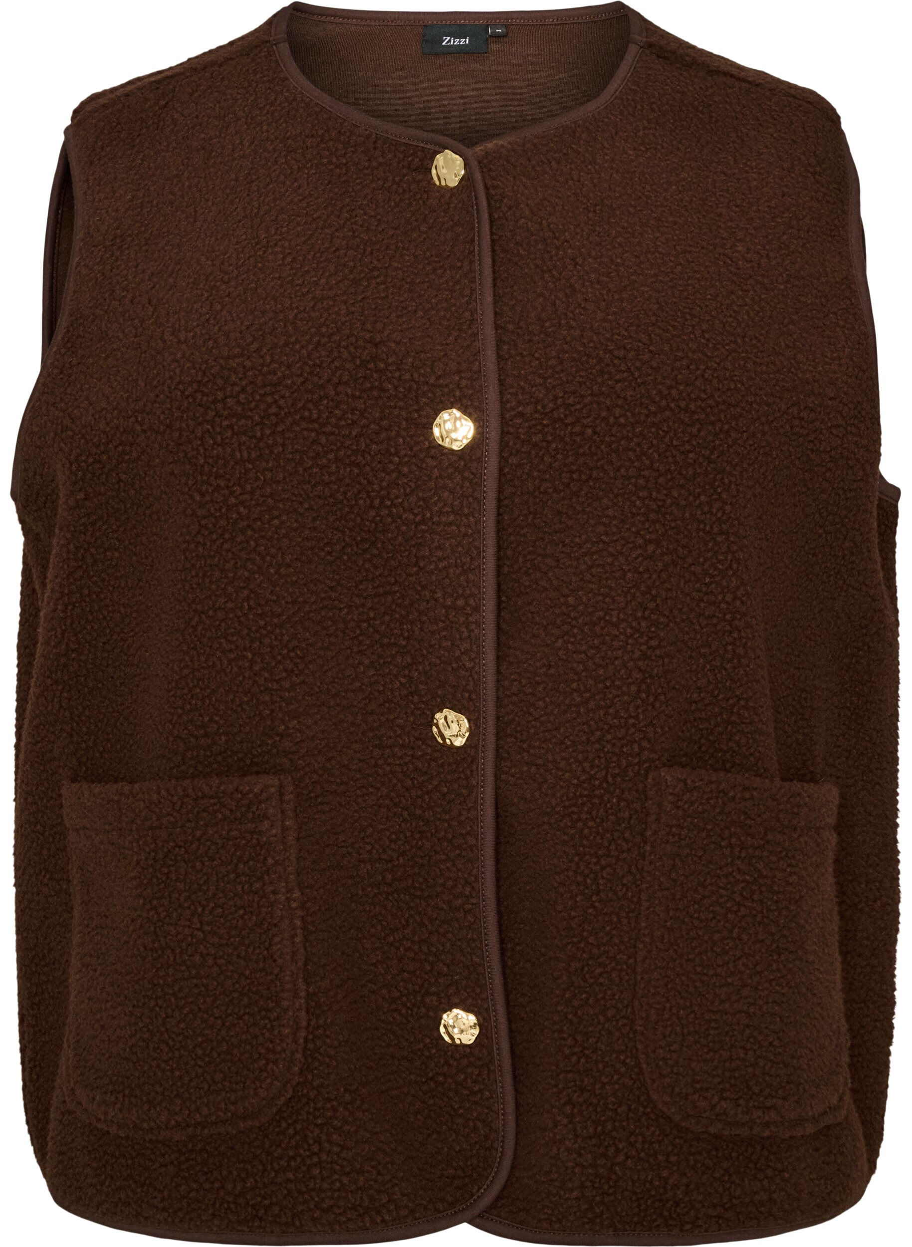 ZizziGilet teddy avec boutons et poches, Marron, Packshot image number 0