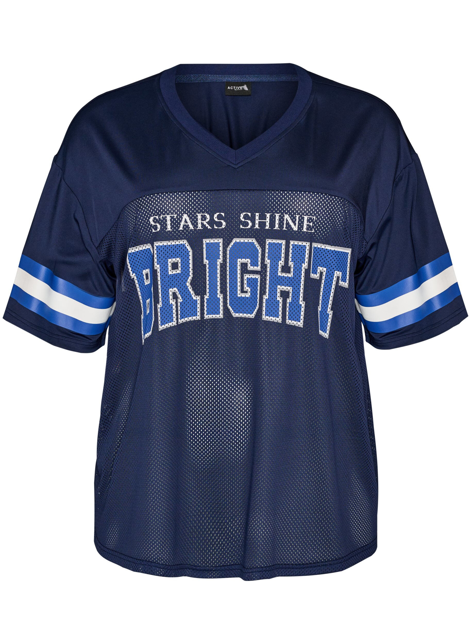 T-shirt de sport avec col V et imprim&eacute; sur le devant