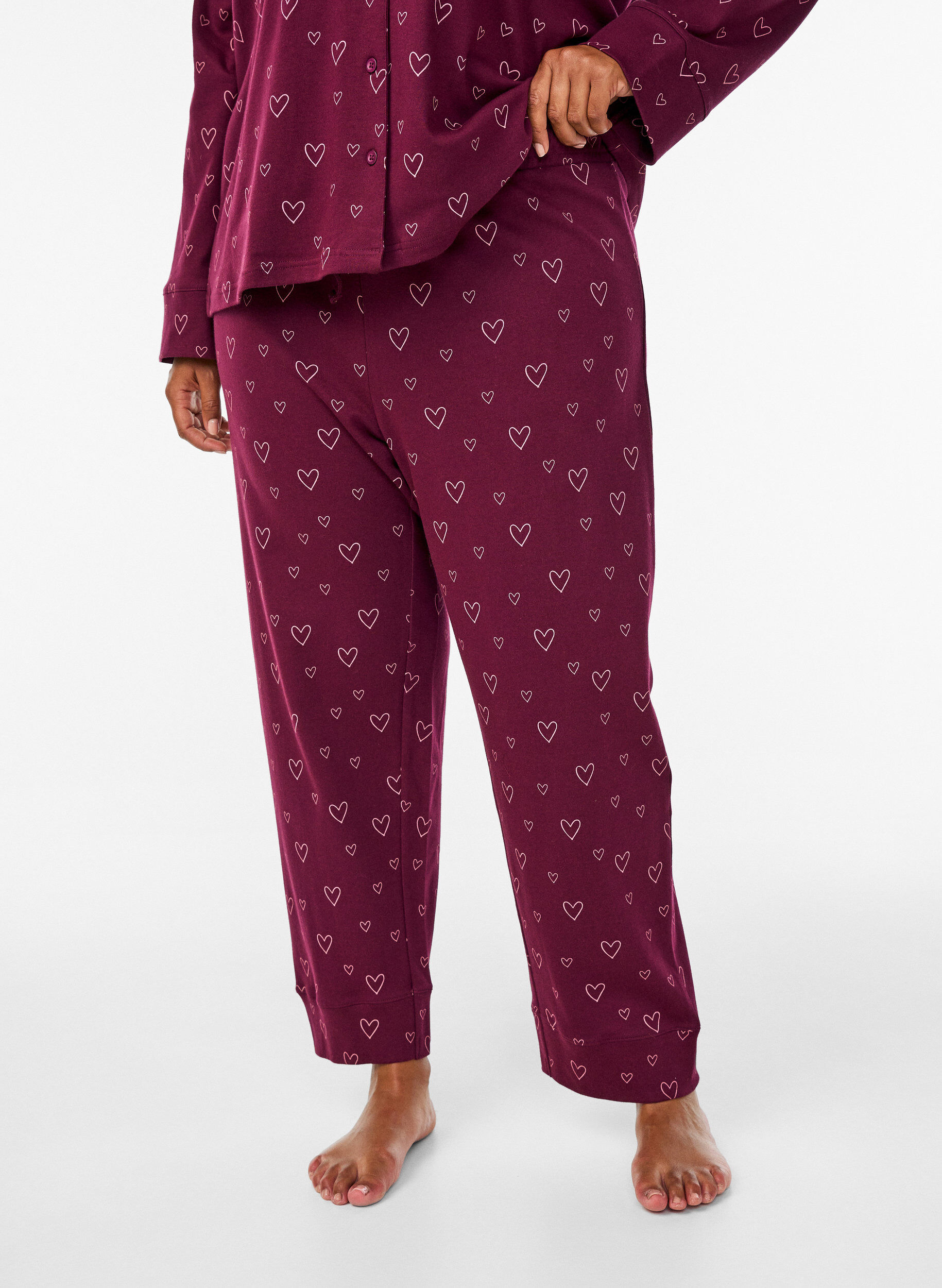 ZizziPantalon de pyjama taille haute en coton, Bordeaux, Model image number 2