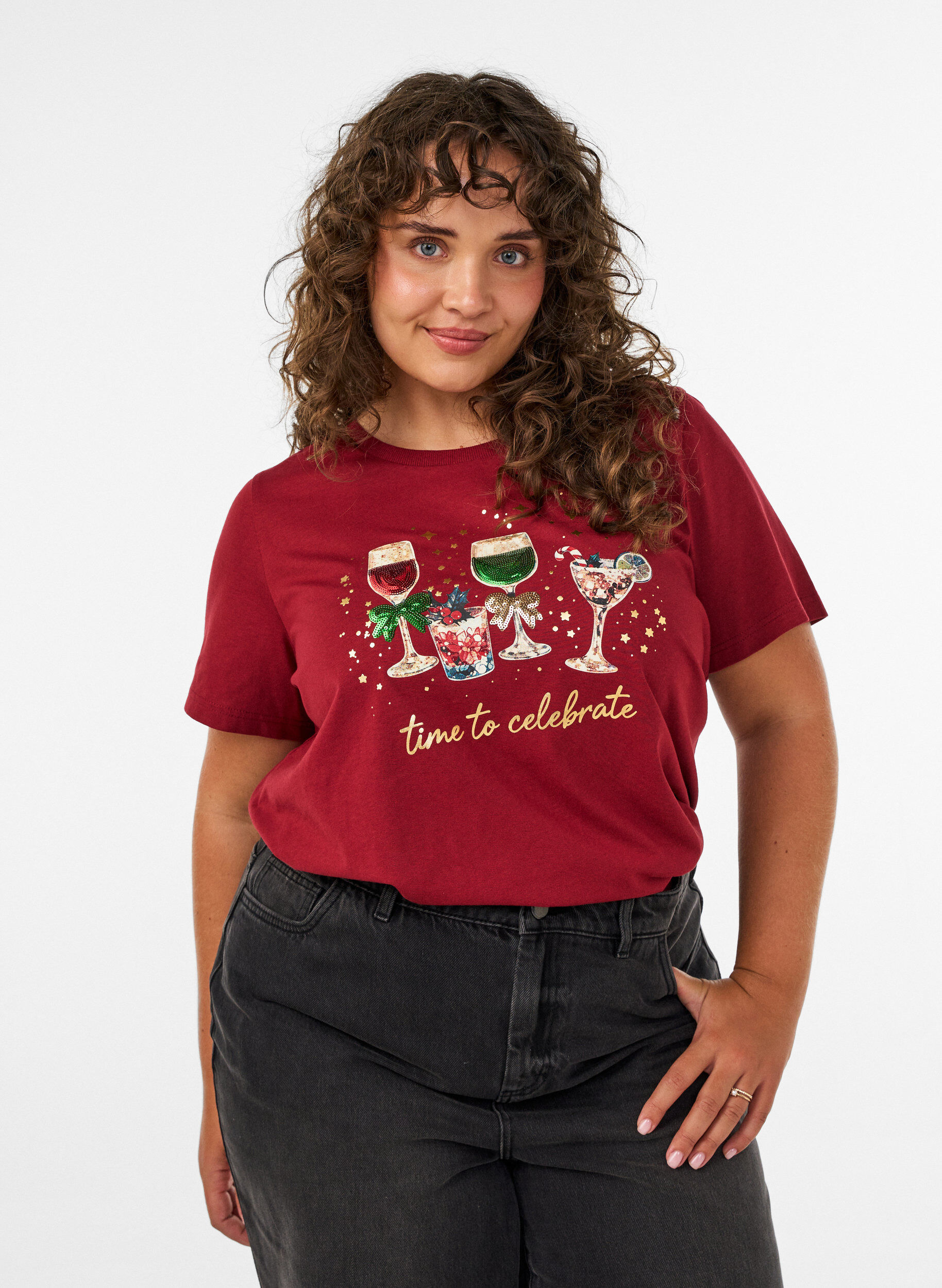 ZizziT-shirt de No&euml;l en coton bio, Rouge, Model image number 0