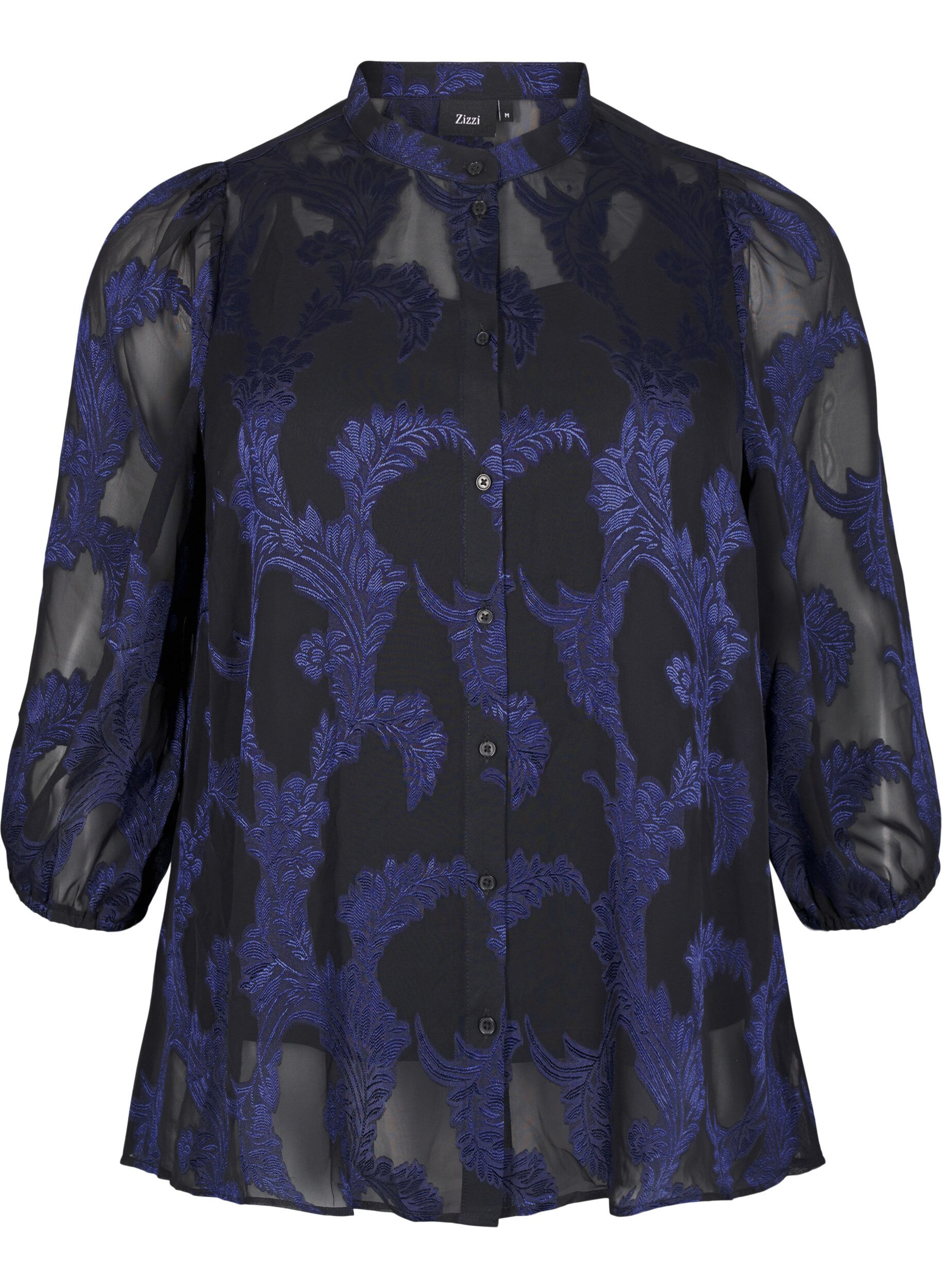 Zizzi Chemisier en mousseline &agrave; motif jacquard, Evening Blue, Packshot image number 0