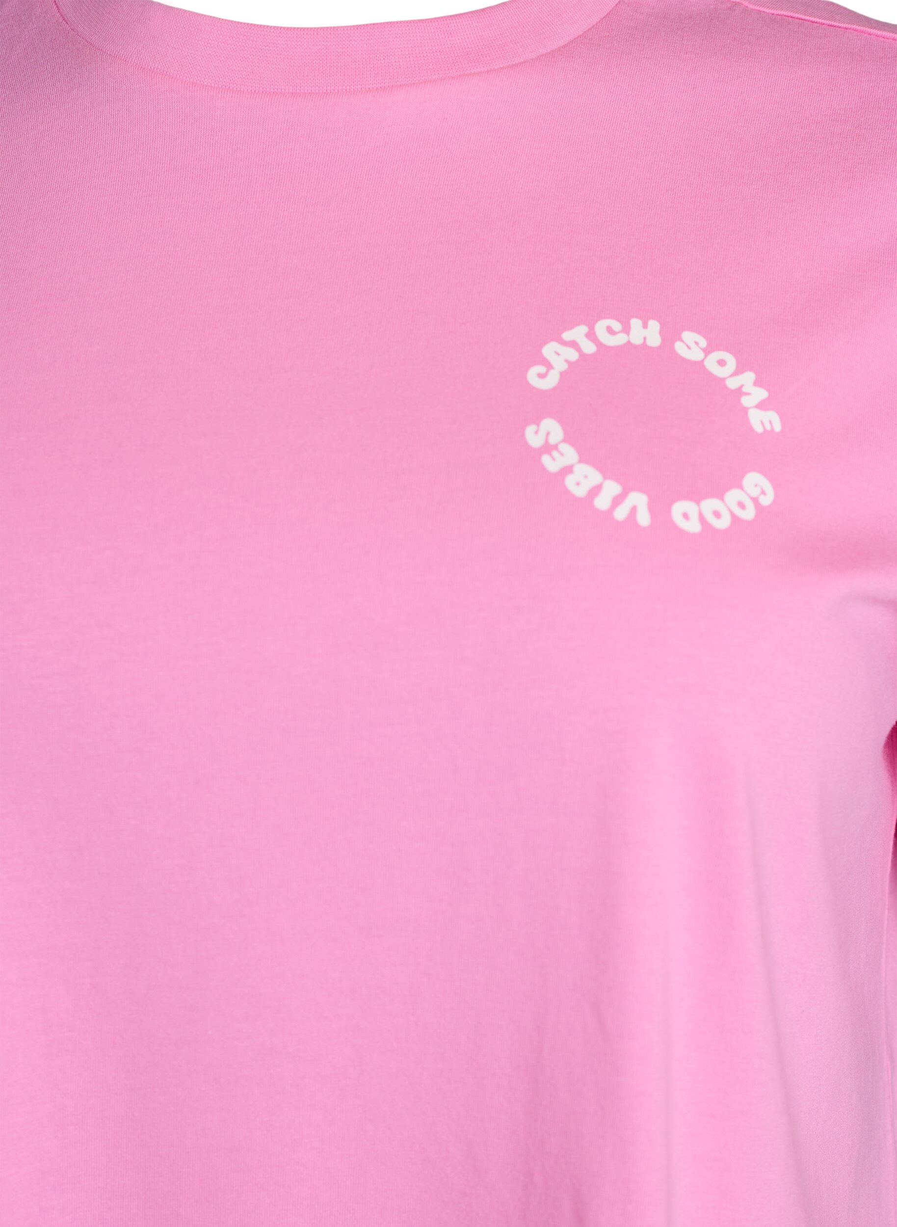 Zizzi T-shirt en coton biologique avec motif d'agrumes, Rose, Packshot image number 2