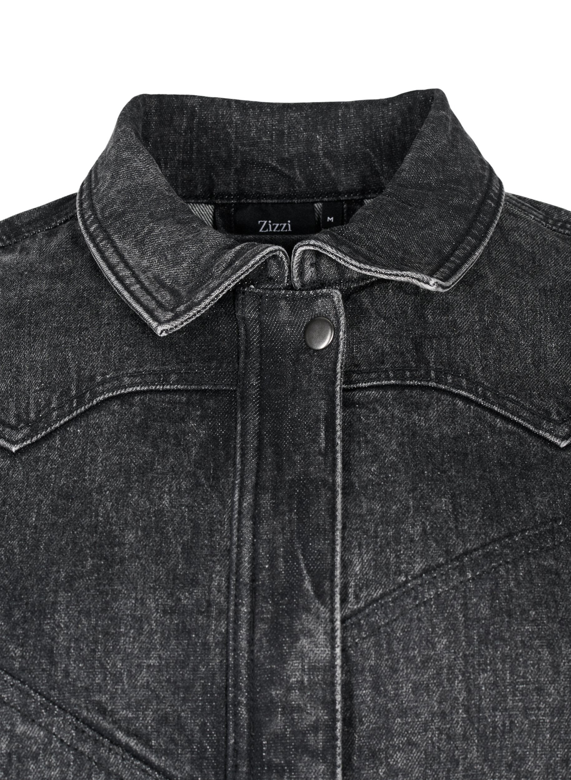 Zizzi Veste en jean avec fermeture &eacute;clair cach&eacute;e, Dark Grey Denim, Packshot image number 3