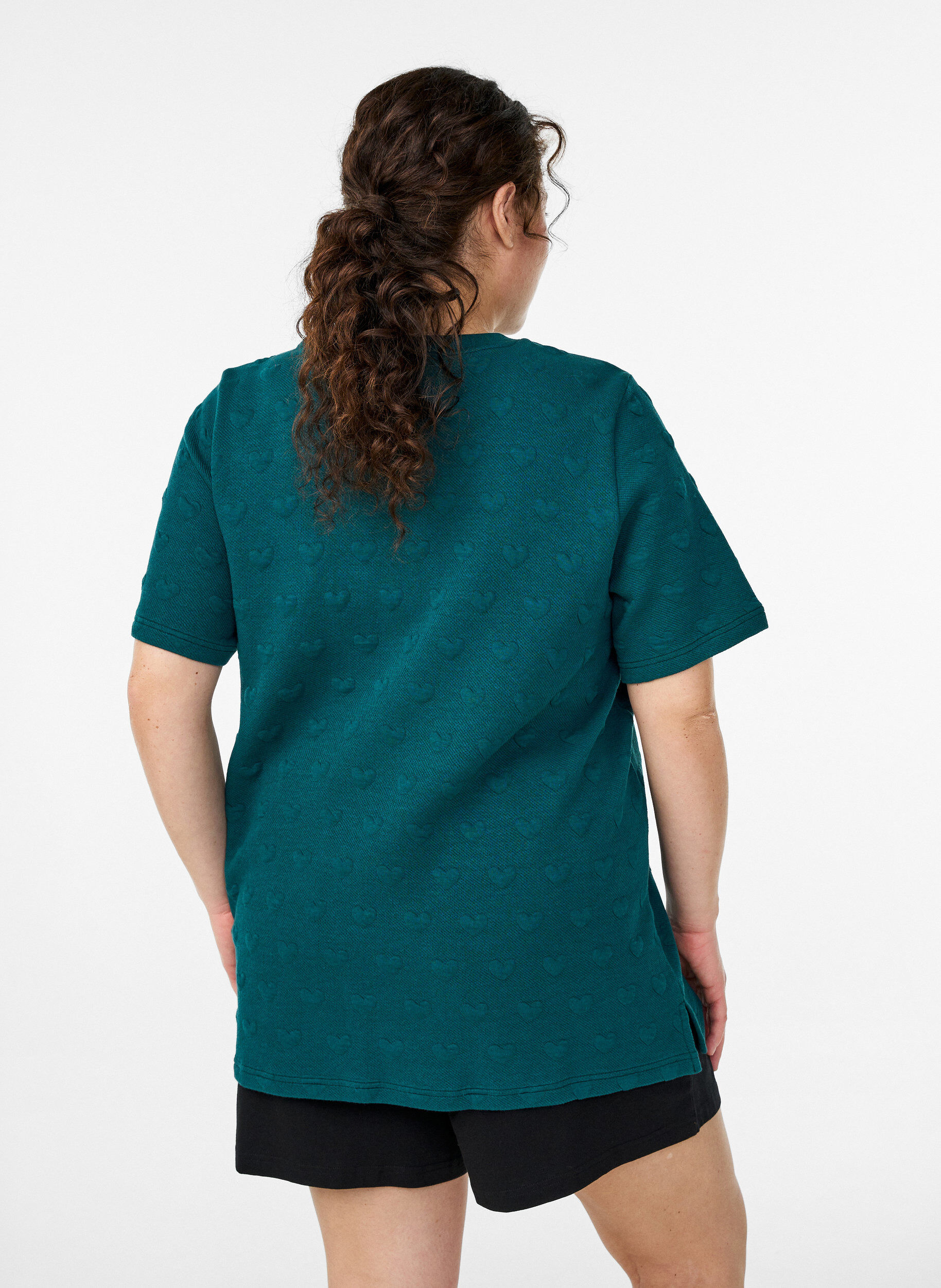 Zizzi T-shirt en jersey de coton gaufr&eacute;, Vert, Model image number 2