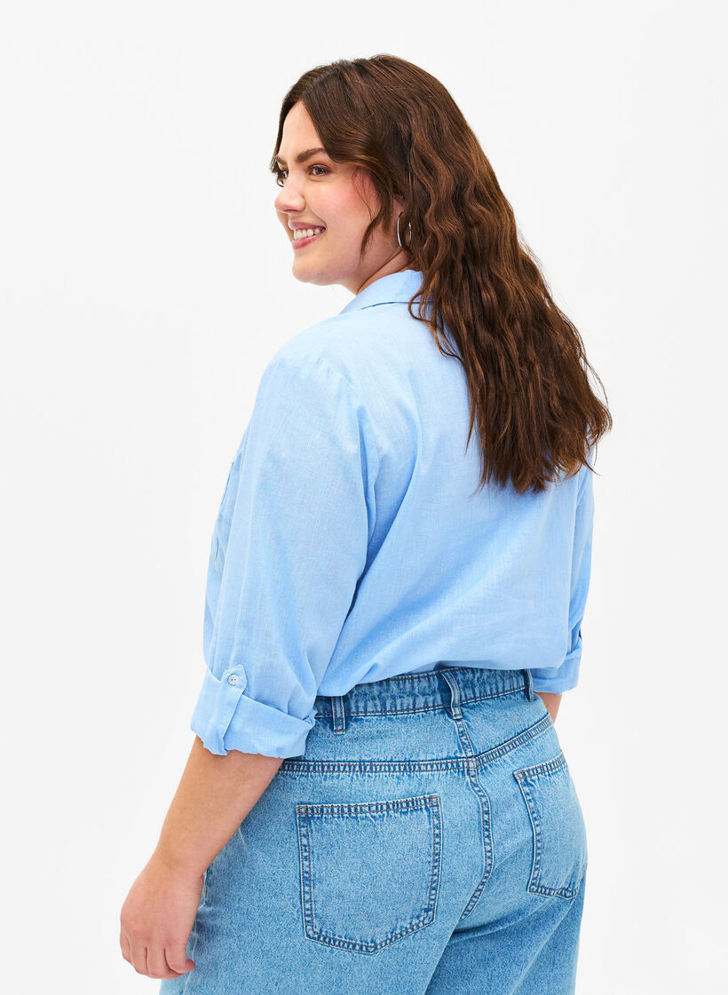 Chemisier avec fermeture à boutons en mélange de coton et de lin, Serenity, Model image number 1