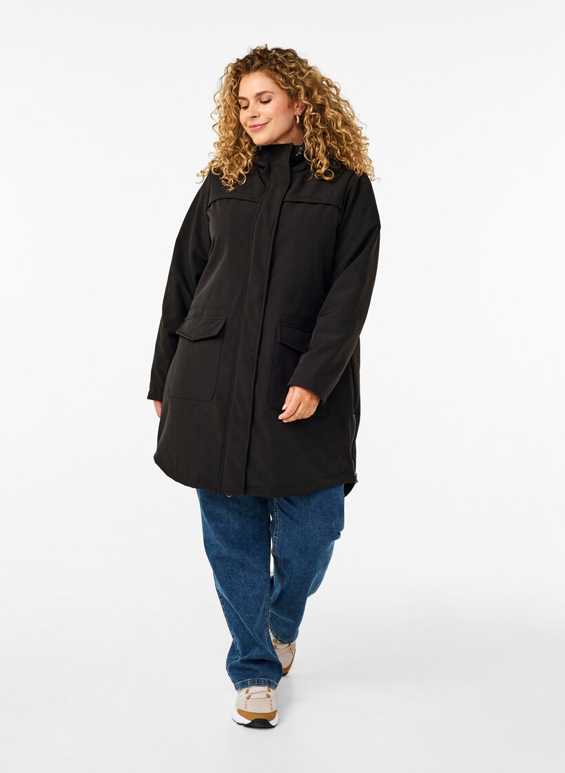 Veste softshell r&eacute;sistante &agrave; l'eau avec doublure matelass&eacute;e, Noir, Model image number 1