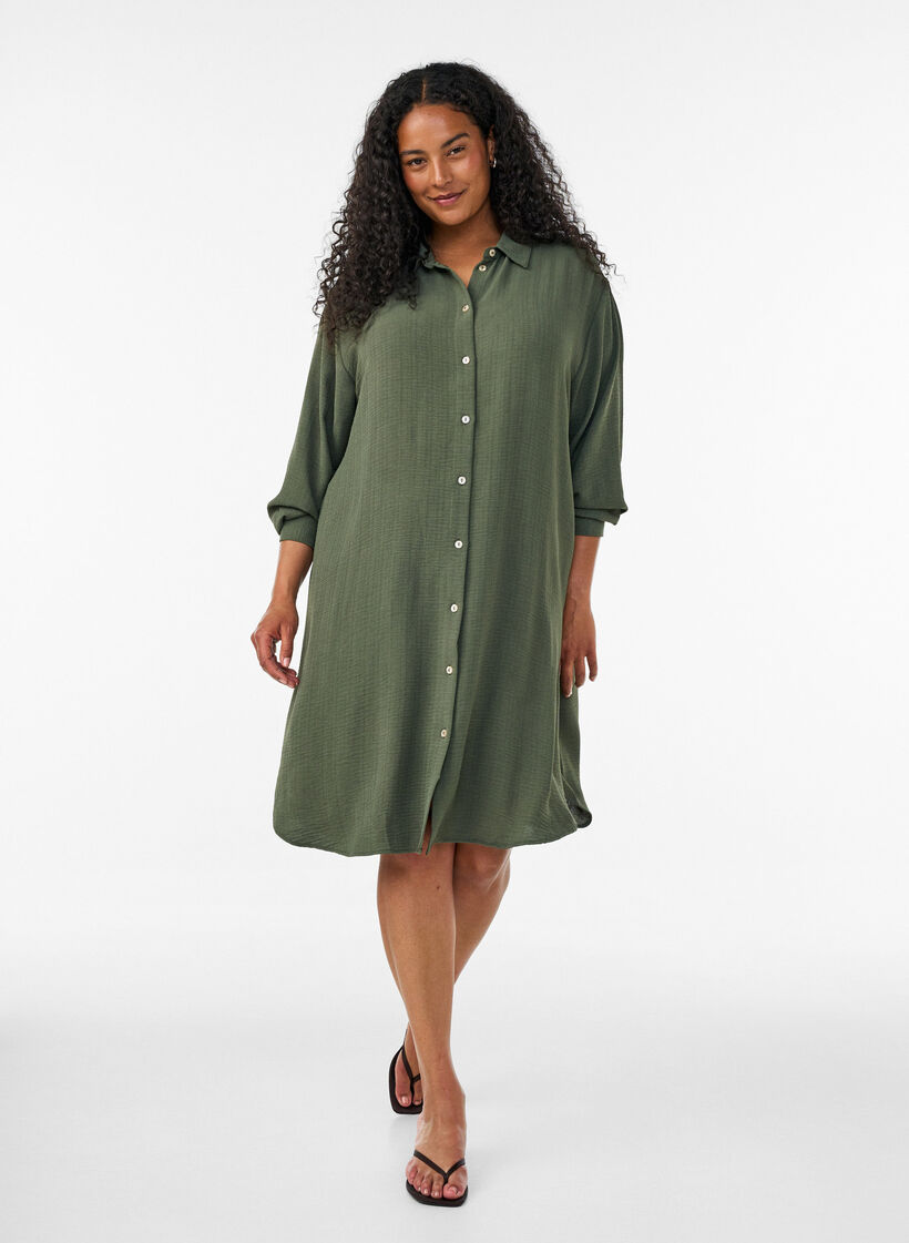 Chemise longue avec une texture l&eacute;g&egrave;re, Vert, Model image number 0