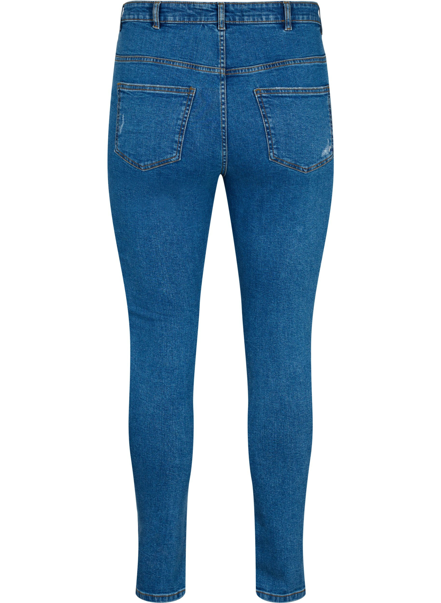 Zizzi Jeans moulants avec d&eacute;tails d'usure, Blue denim, Packshot image number 1