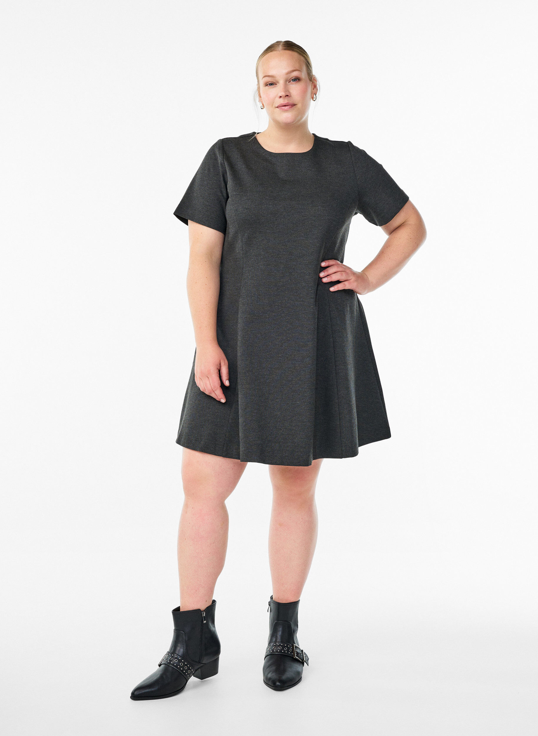 ZizziRobe courte &eacute;vas&eacute;e en jersey, Gris anthracite, Model image number 1