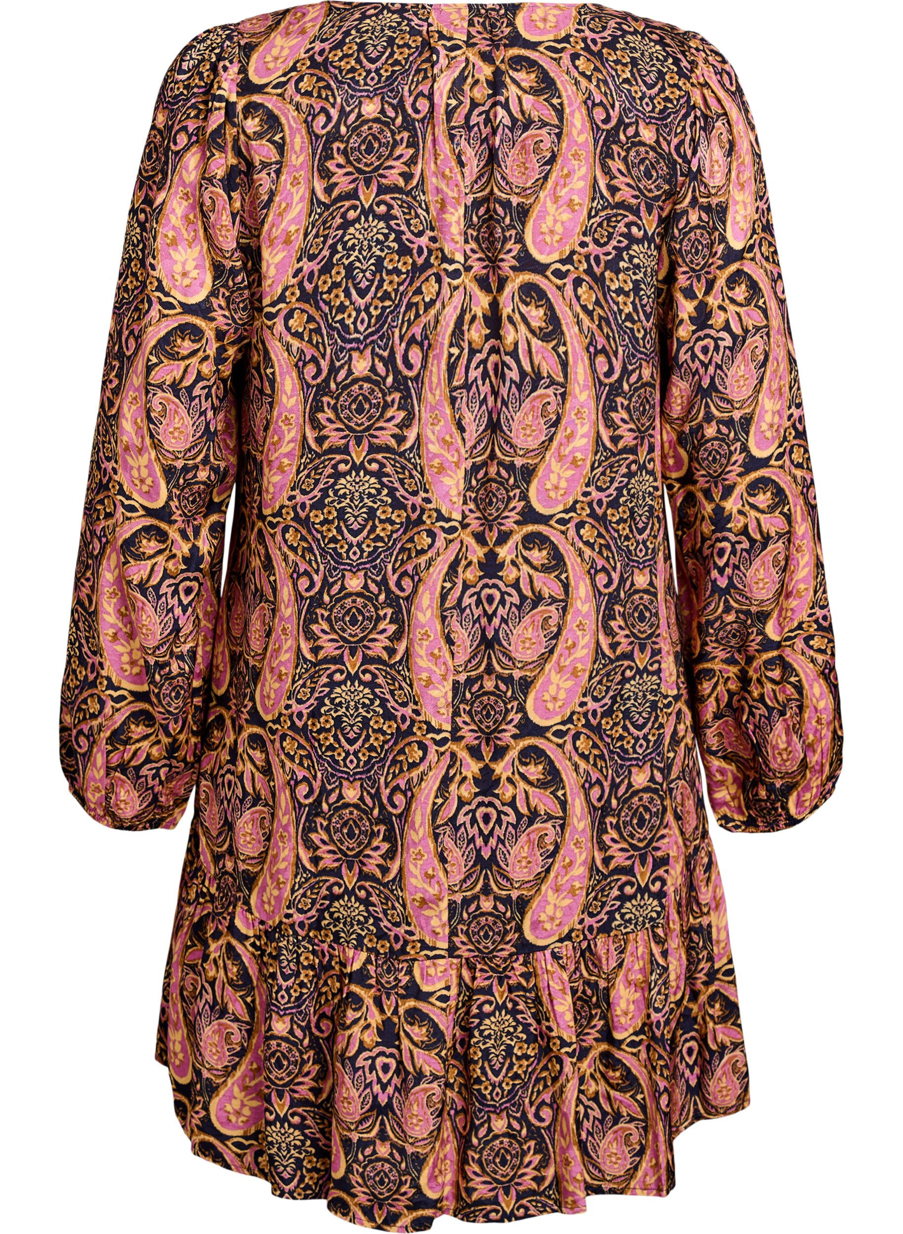 Zizzi Robe courte coupe &eacute;vas&eacute;e avec imprim&eacute; paisley, Bleu, Packshot image number 1