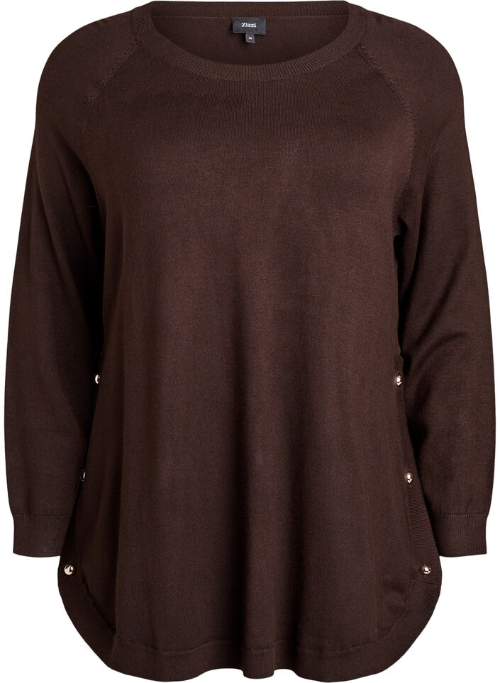 Blouse en maille avec boutons sur le c&ocirc;t&eacute;, Marron, Packshot image number 0