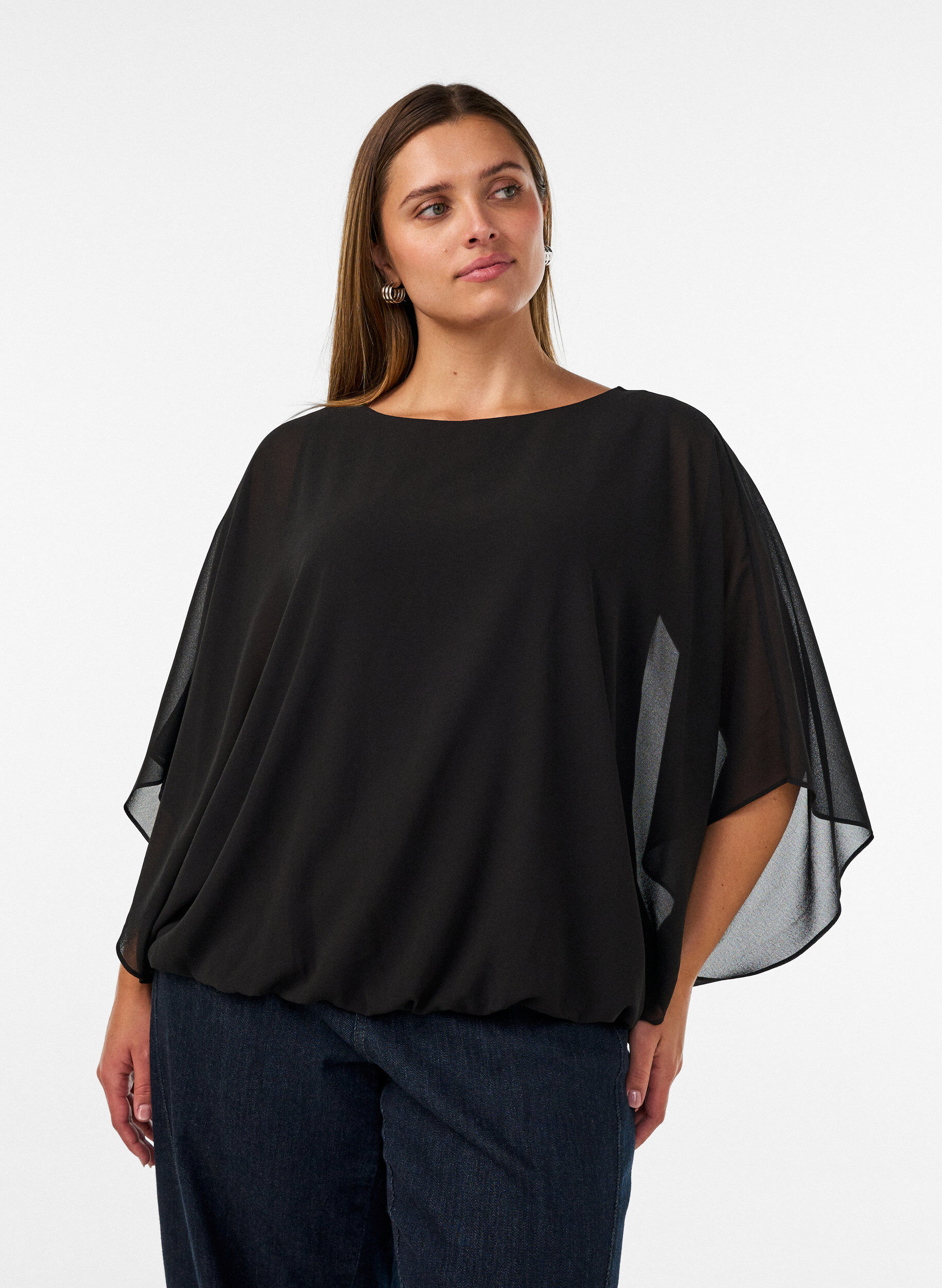 ZizziBlouse en mousseline avec effet ballon, Noir, Model image number 0