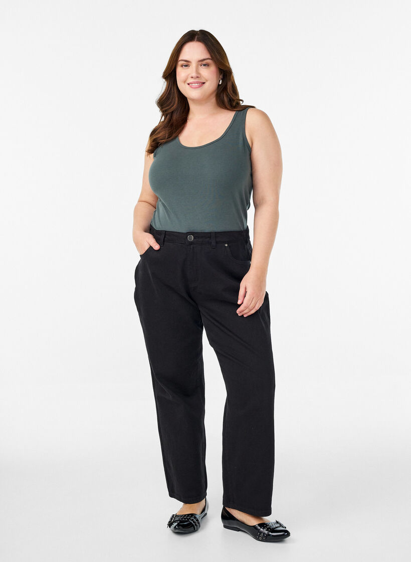 Haut uni Basic en coton, Vert fonc&eacute;, Model image number 1