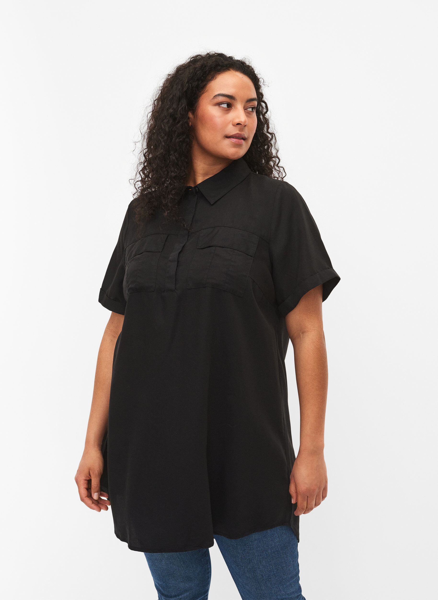 Zizzi Tunique &agrave; manches courtes en lyocell (TENCEL&trade;), Black, Model image number 0