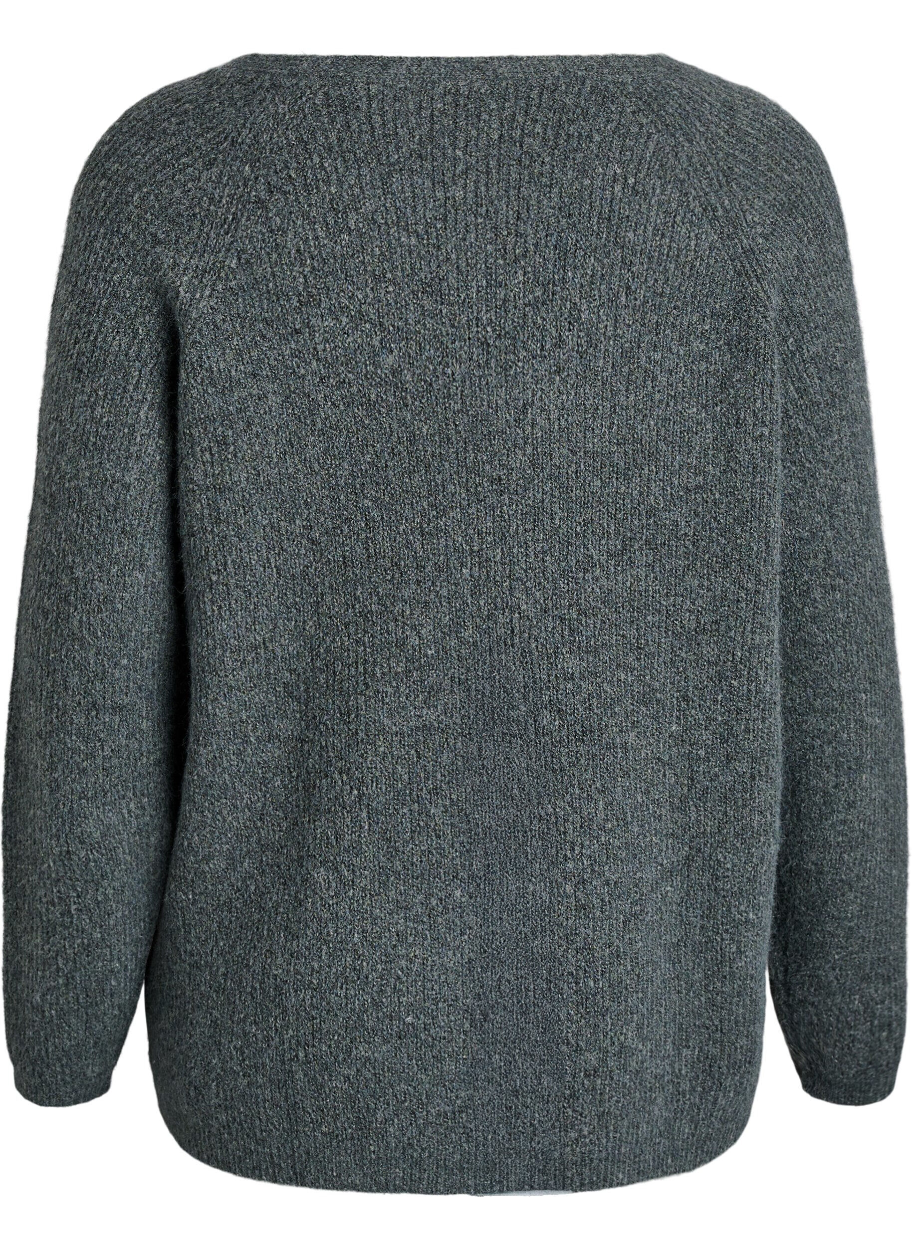 ZizziBlouse en maille &agrave; col V et manches raglan, Vert fonc&eacute;, Packshot image number 1