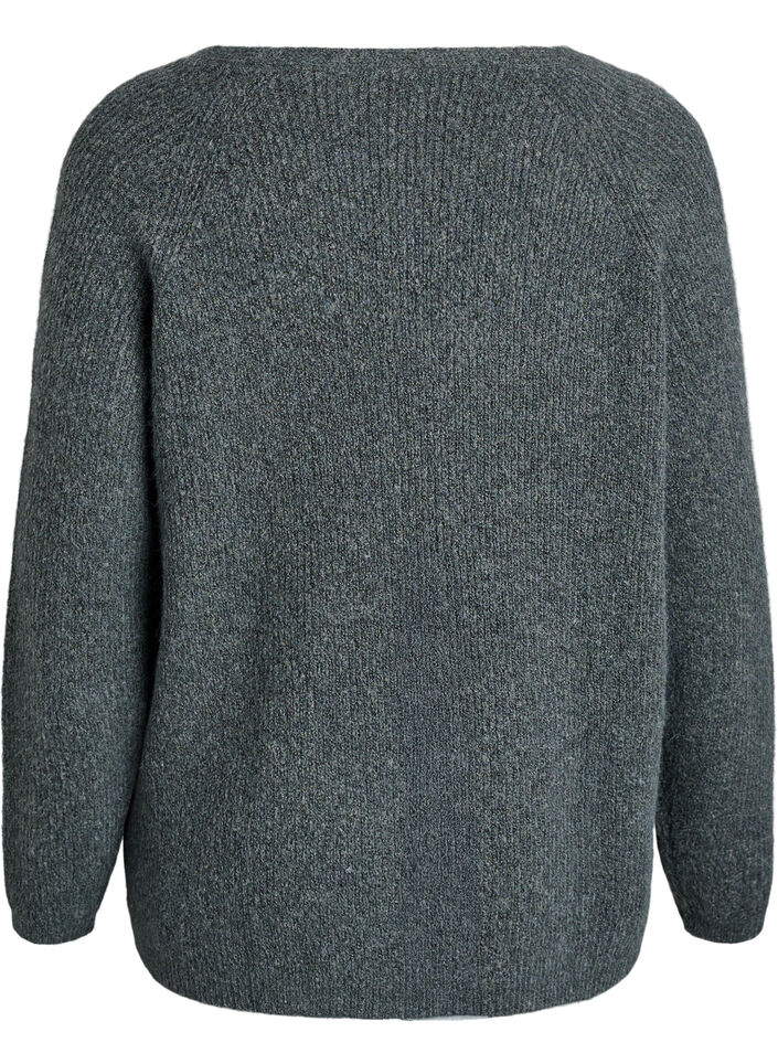 Blouse en maille &agrave; col V et manches raglan, Vert fonc&eacute;, Packshot image number 1