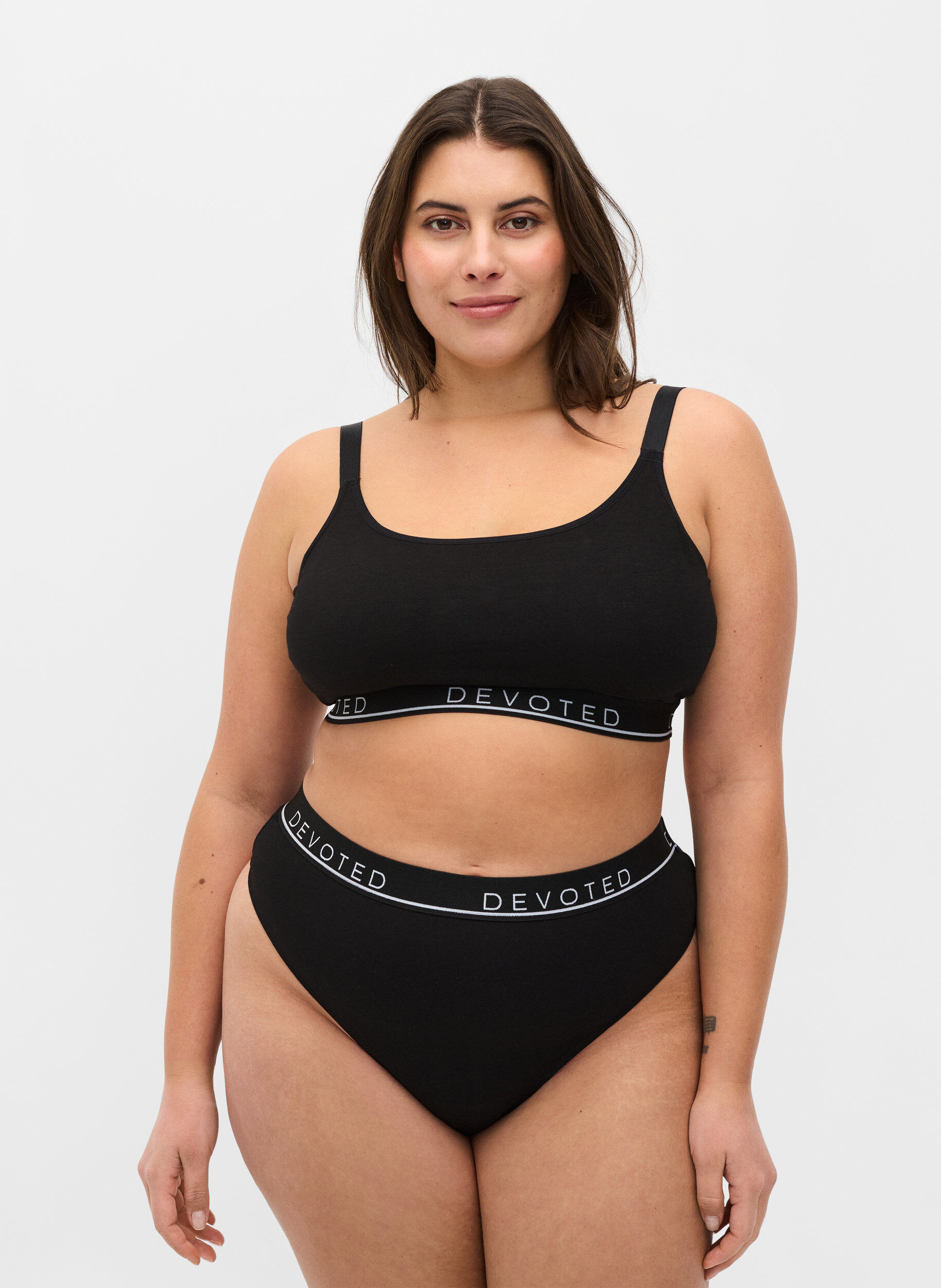 Zizzi String en coton avec taille normale, Noir, Model image number 0