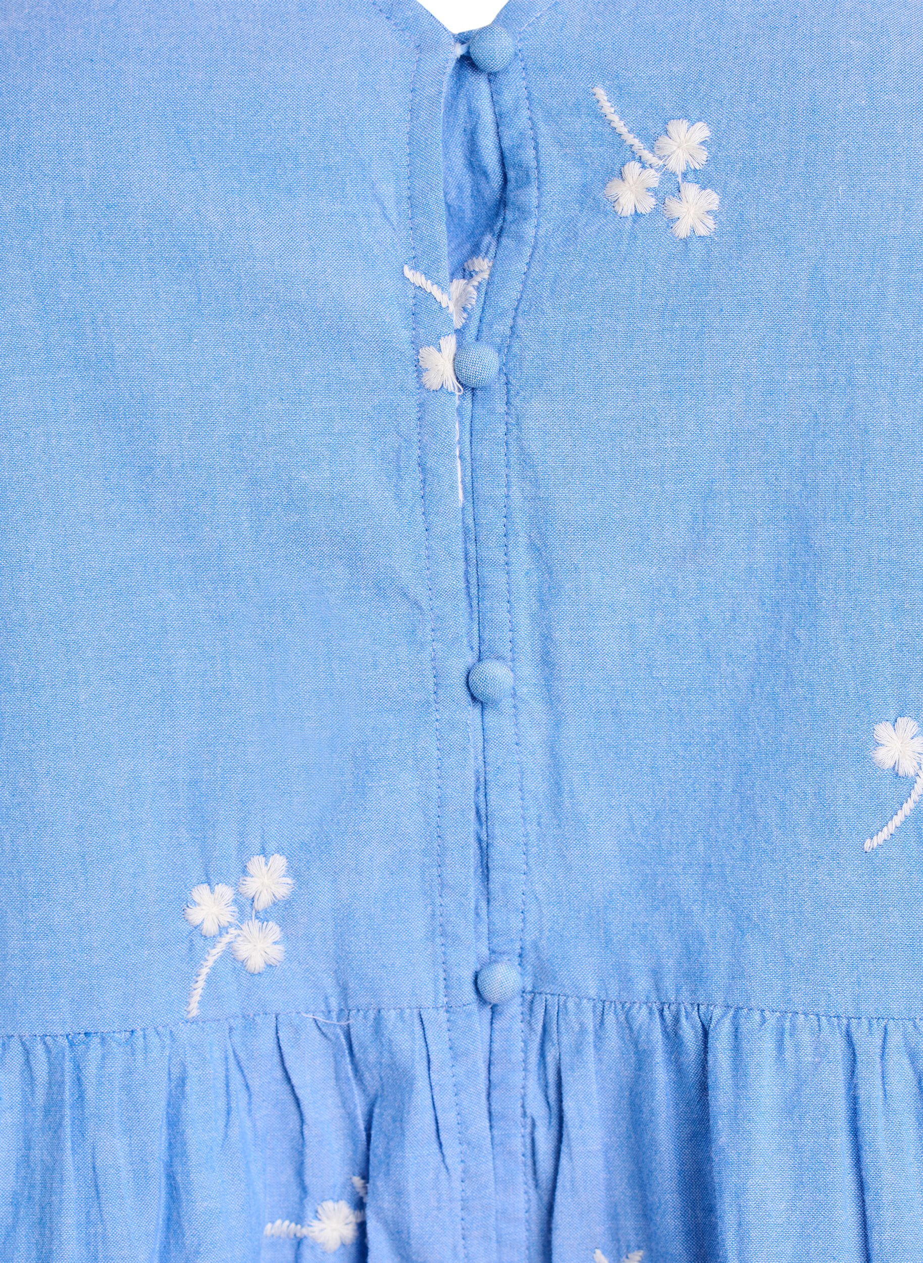 ZizziBlouse en coton brod&eacute;e de fleurs et fermeture boutonn&eacute;e, Bleu Clair, Packshot image number 2