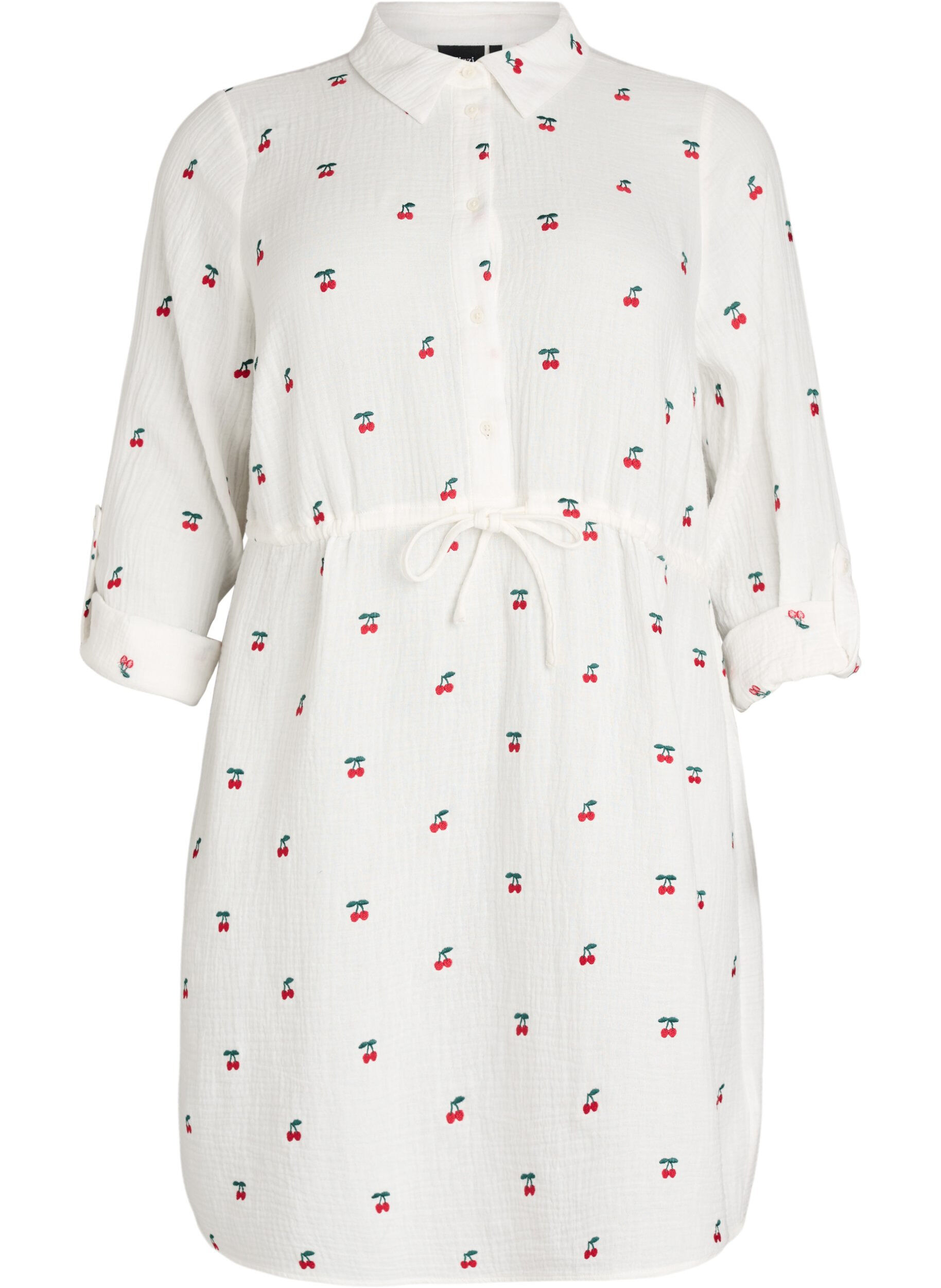 Robe chemise en mousseline de coton avec motifs brod&eacute;s