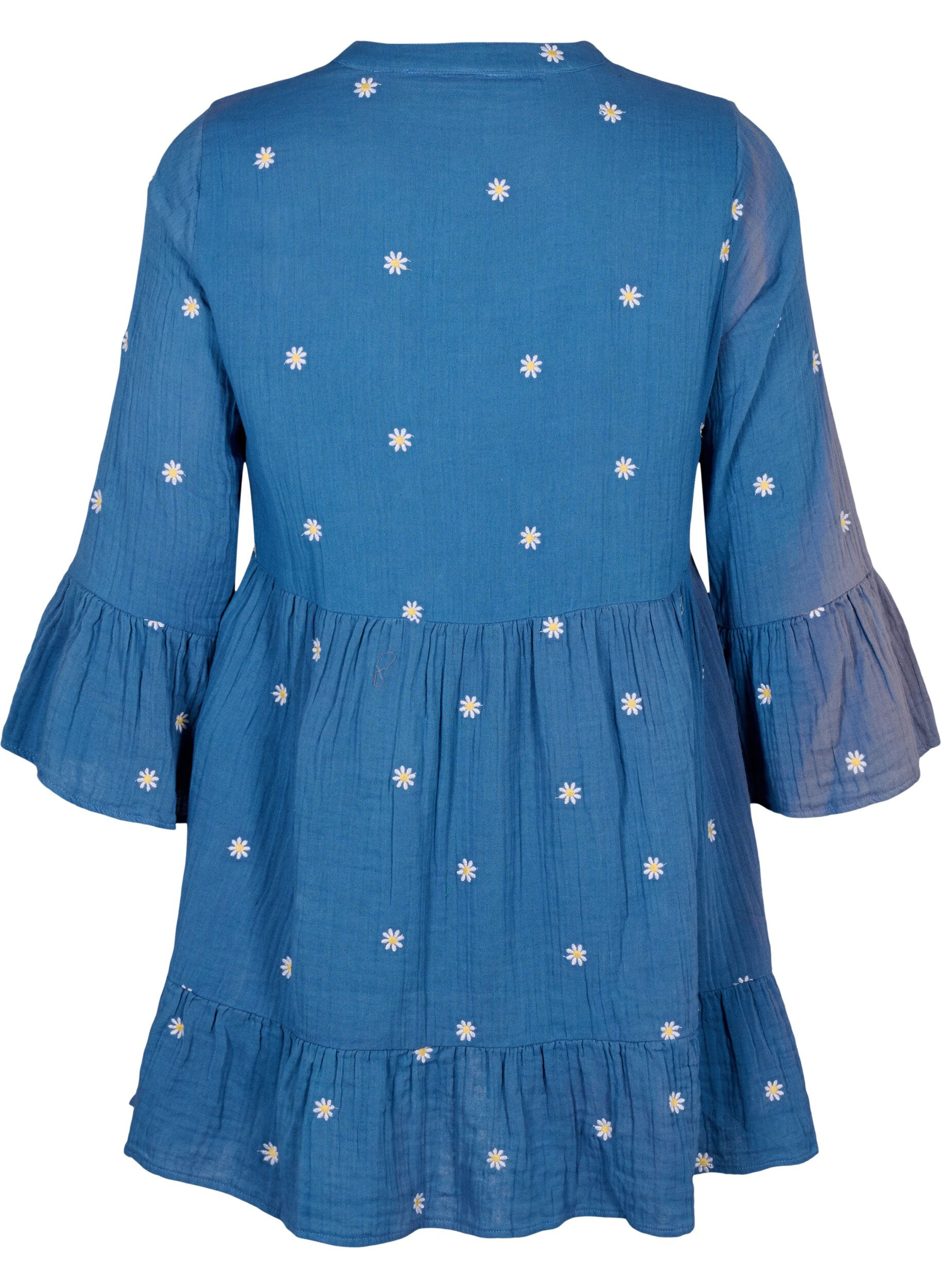 Zizzi Robe en coton doux avec des fleurs brod&eacute;es, Blue Horizon Daisy, Packshot image number 1