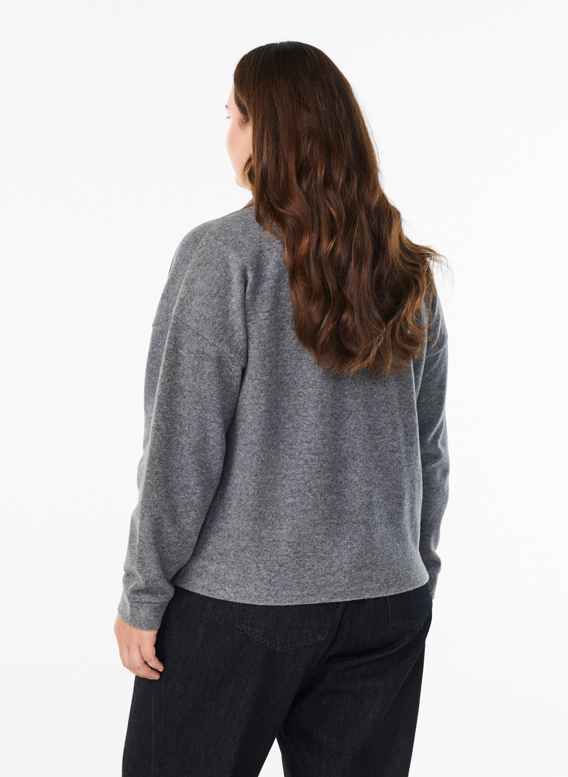 Zizzi Blouse en jersey avec col et d&eacute;collet&eacute; en V, Gris anthracite, Model image number 2