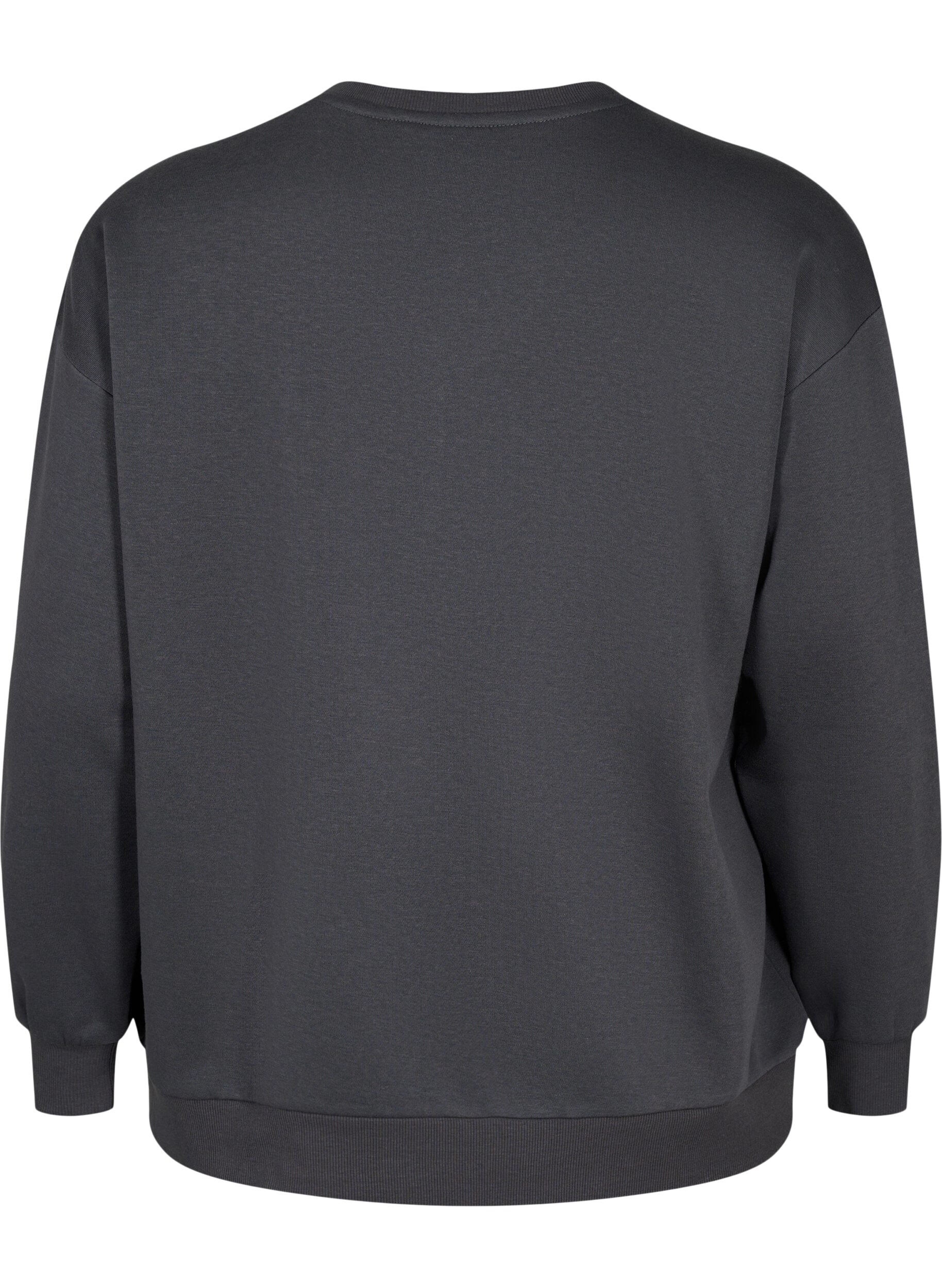 Zizzi Sweatshirt avec volants et d&eacute;tail de crochet, Dark Grey, Packshot image number 1