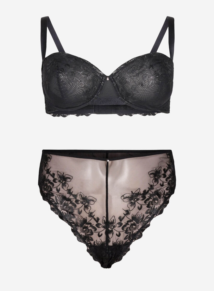 Soutien-gorge balconnet avec armature et dentelle brodée, , Model