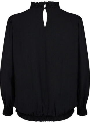 Chemisier blouse de couleur unie à manches longues, Black, Packshot image number 1