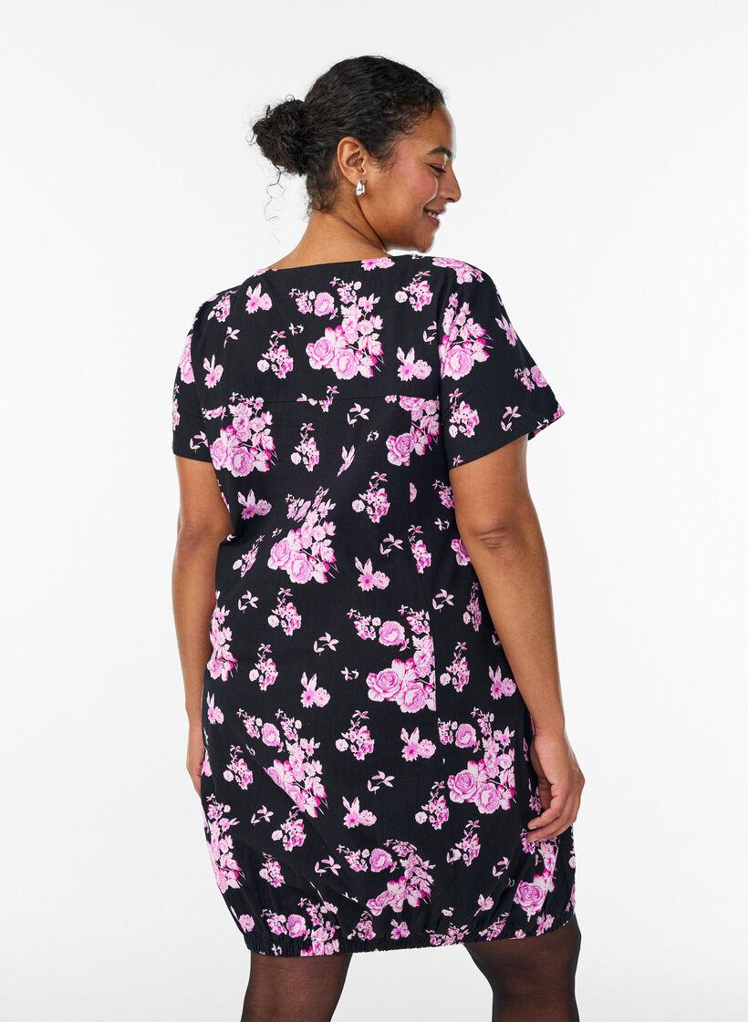 Robe en coton &agrave; manches courtes avec imprim&eacute;, Charbon, Model image number 2