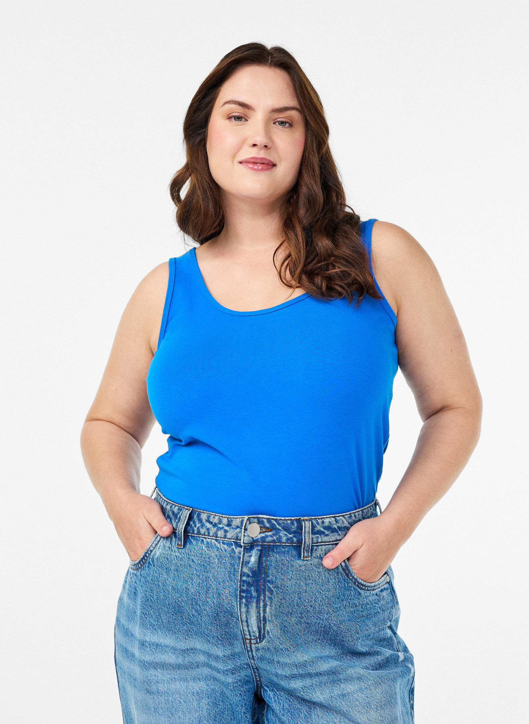 ZizziHaut uni Basic en coton, Bleu, Model image number 0