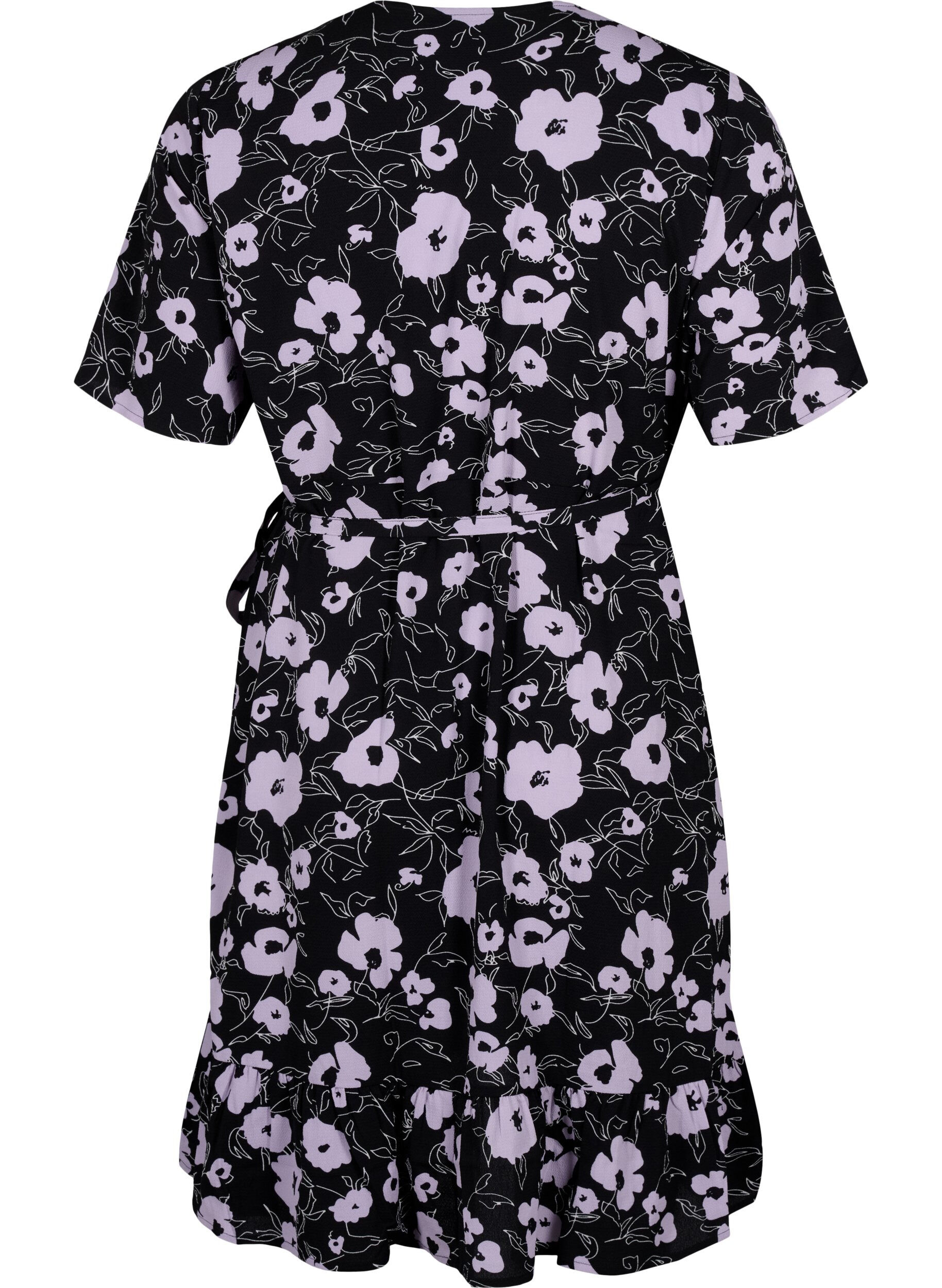 Zizzi Robes envelopp&eacute;es florales &agrave; manches courtes, Noir, Packshot image number 1