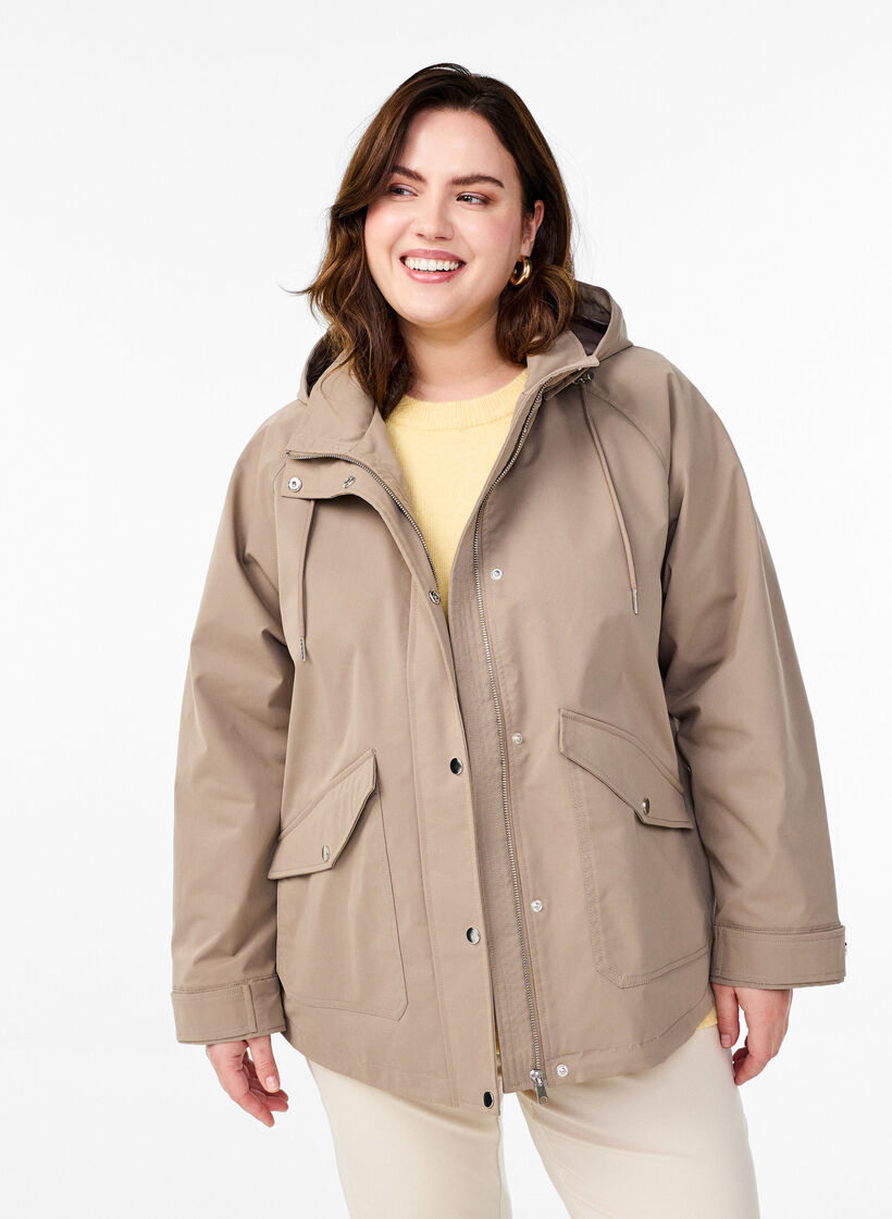 Veste courte de printemps avec capuche amovible, Beige, Model image number 0