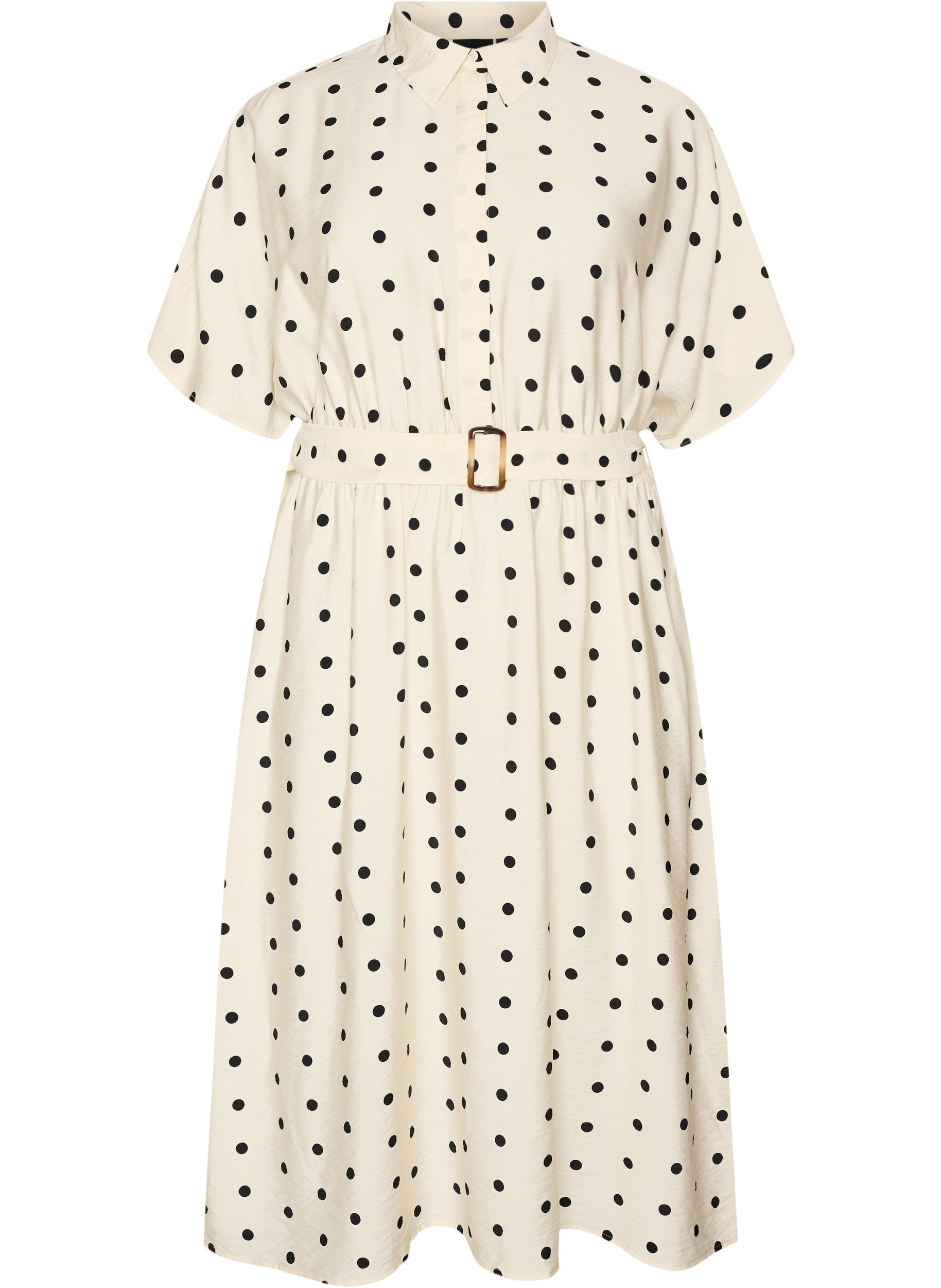 Robe chemise midi en viscose &agrave; pois