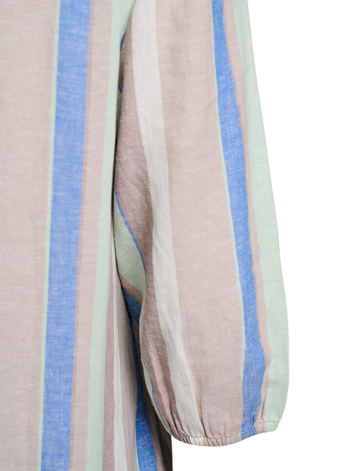 Robes courtes en lin et viscose &agrave; manches 3/4, Bleu, Packshot image number 3
