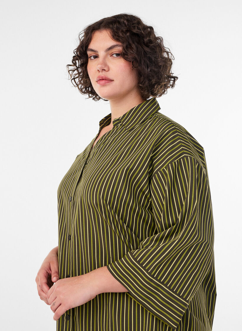 Chemise ample &agrave; rayures avec manches 3/4, Vert, Model