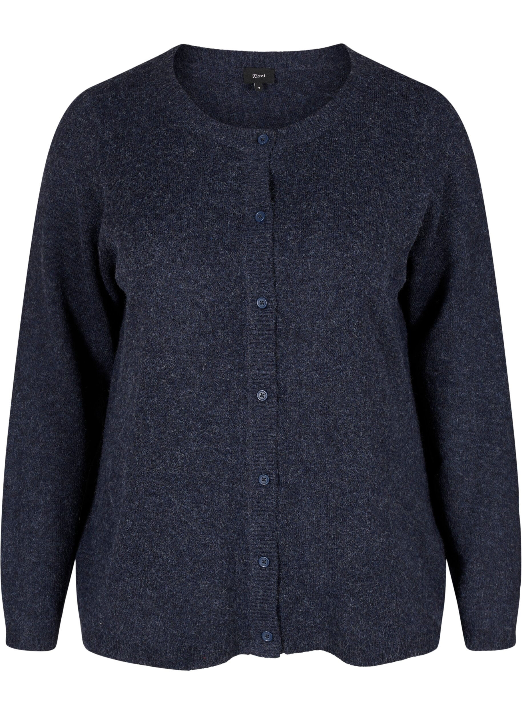 Zizzi Cardigan court en tricot m&eacute;lang&eacute;e avec fermeture boutonn&eacute;e, Night Sky Mel., Packshot image number 0
