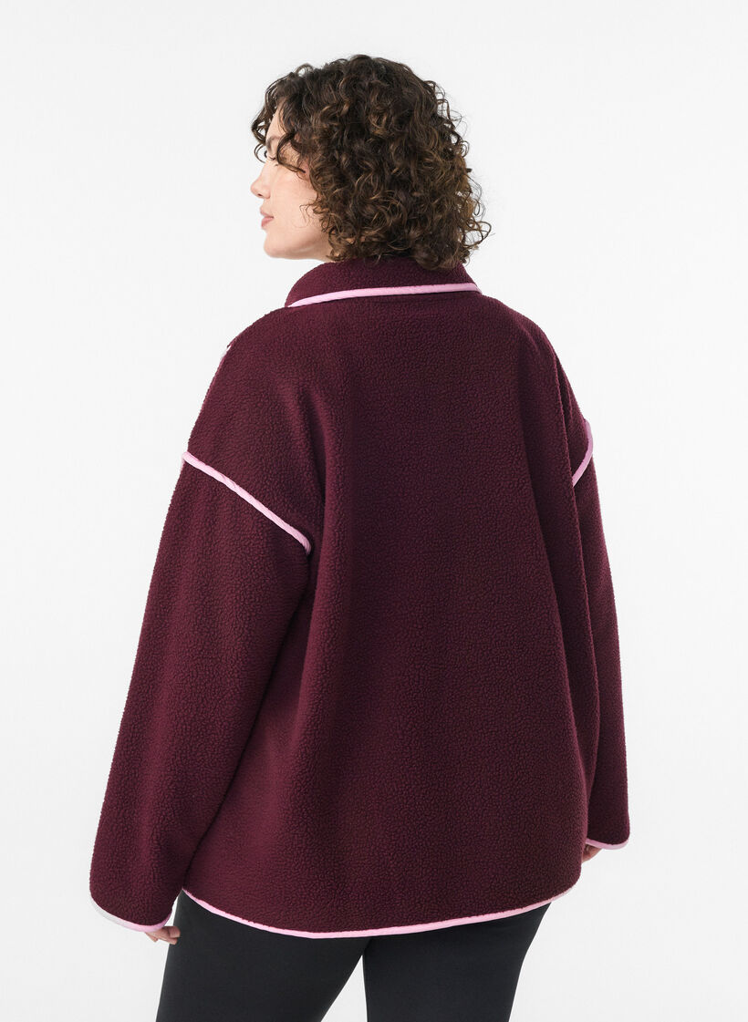 Veste teddy avec détails contrastants, Bordeaux, Model image number 2