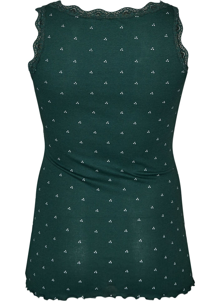 Top avec imprim&eacute; et bord en dentelle, Vert fonc&eacute;, Packshot image number 1