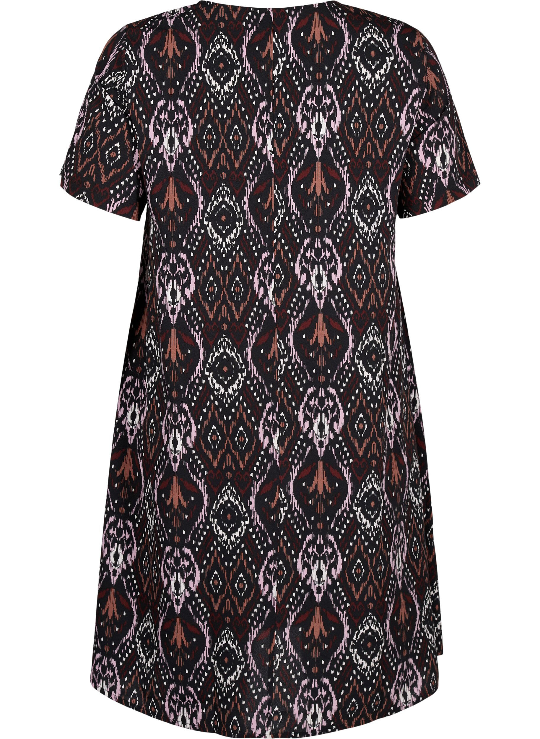 Zizzi Robe FLASH &agrave; col en V avec imprim&eacute;, Black Rose Ethnic, Packshot image number 1
