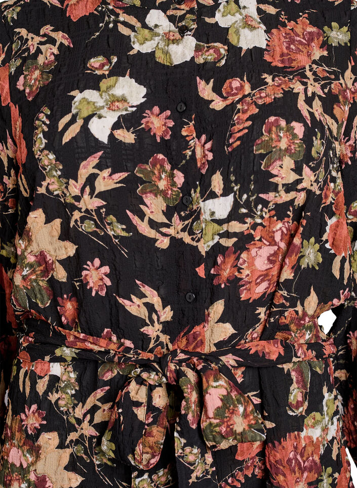 Robe midi &agrave; imprim&eacute; floral avec ceinture amovible &agrave; nouer, Charbon, Packshot image number 2