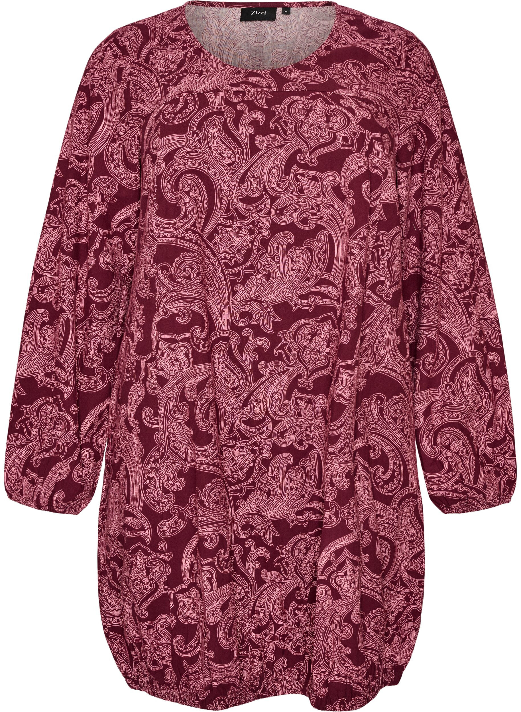 ZizziRobe courte en coton avec un ourlet &eacute;lastique et des manches longues, Bordeaux fonc&eacute;, Packshot image number 0