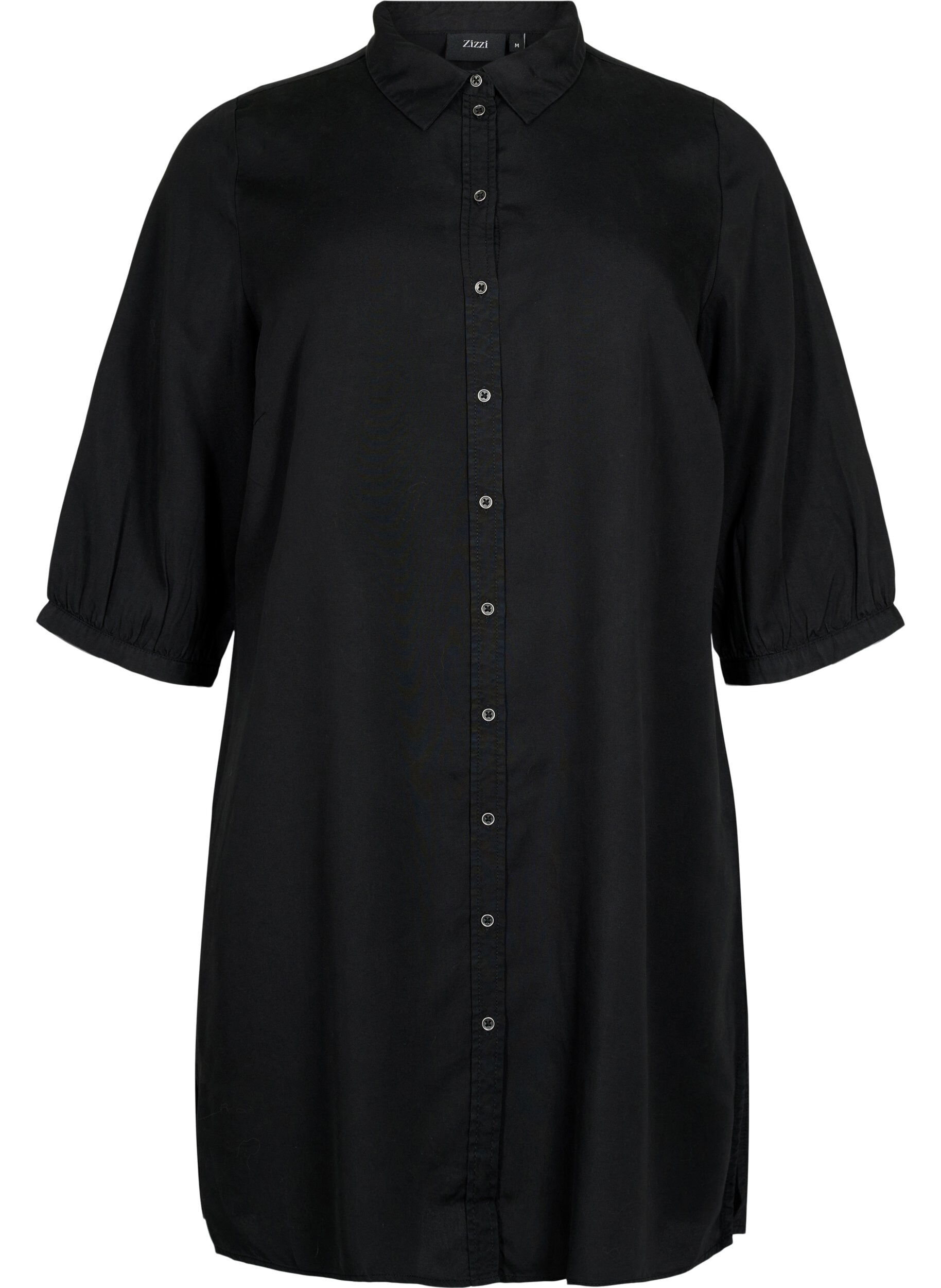 Zizzi Chemise longue &agrave; manches 3/4 en lyocell (TENCEL&trade;), Black, Packshot image number 0