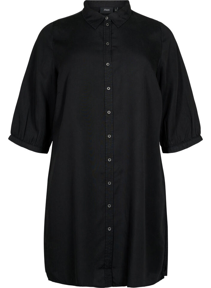 Chemise longue à manches 3/4 en lyocell (TENCEL™), Black, Packshot image number 0