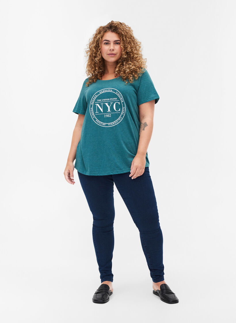 T-shirt chiné avec imprimé et manches courtes, Pacific Mel., Model image number 2