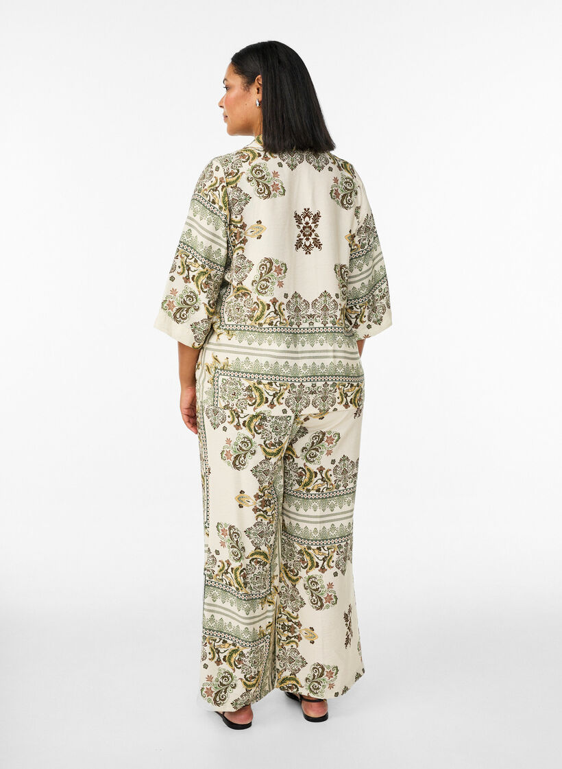 Pantalon large &agrave; motifs, Vert, Model image number 2