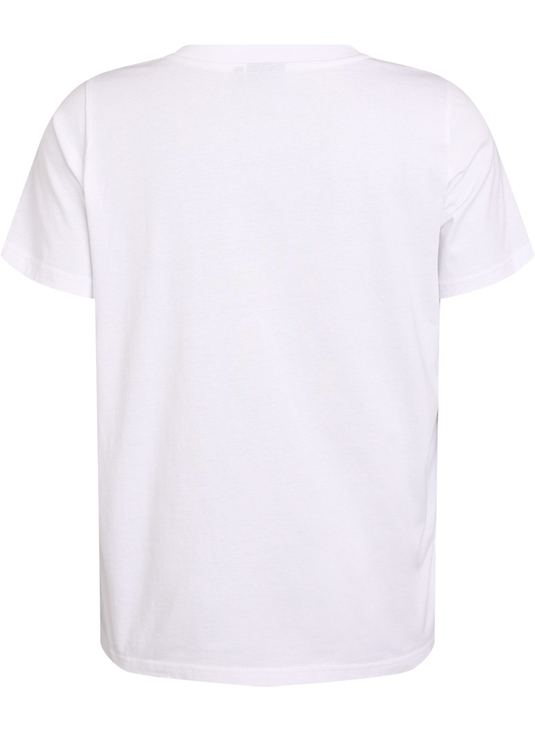 Zizzi T-shirt en coton simple avec encolure en V, Blanc, Packshot image number 1
